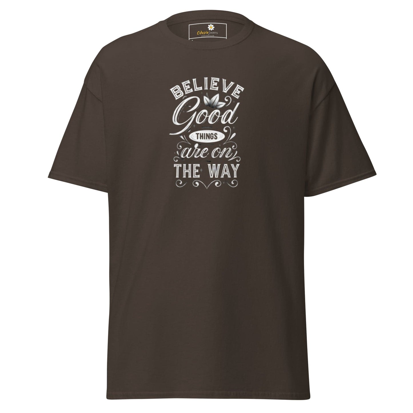 Unisex classic t-shirt - POSITIVE BELIEVE GOOD THINGS - REGULAR - Dark Chocolate / S