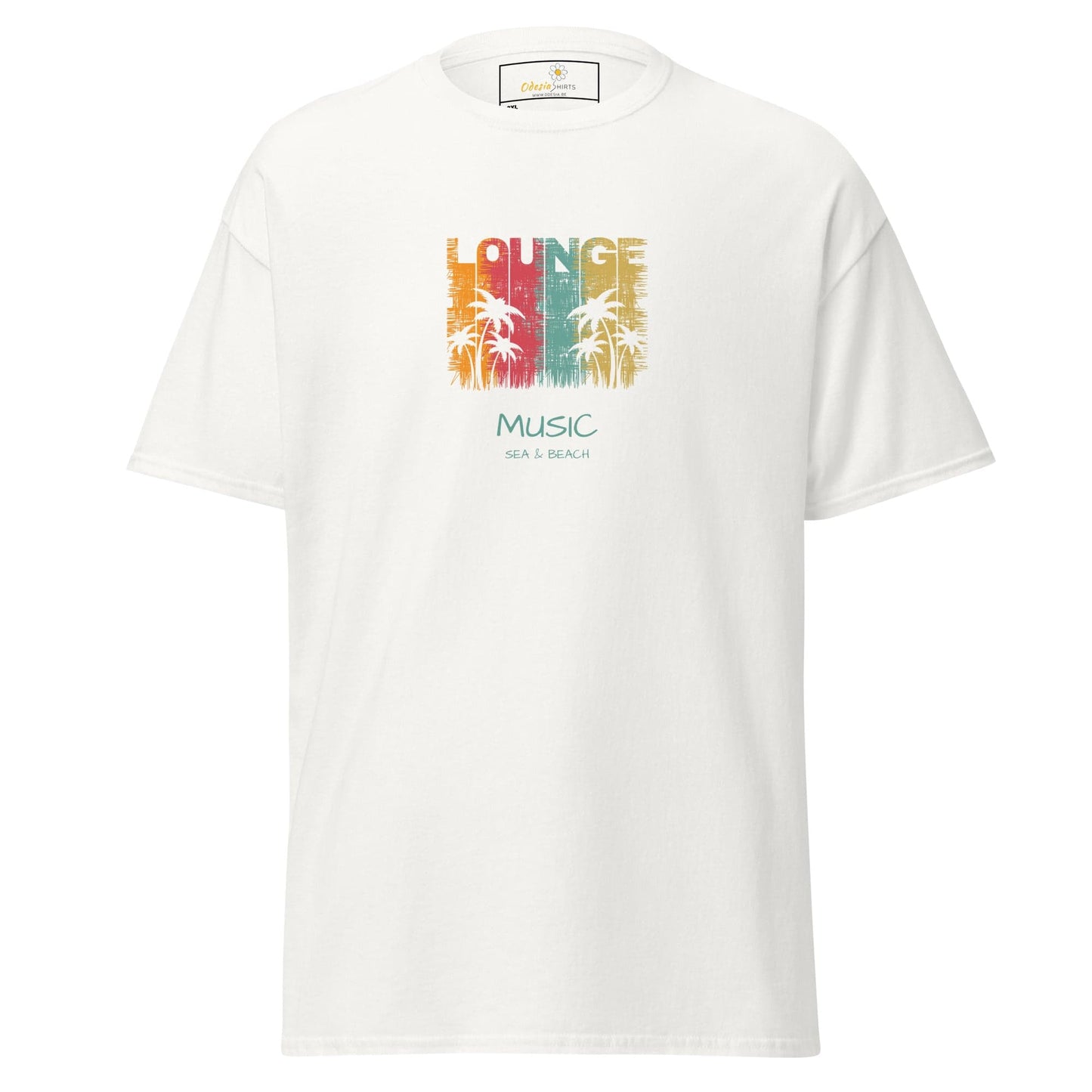 White T-shirt with colorful beach graphic from T-SHIRT DESIGN TEE for MEN and WOMEN