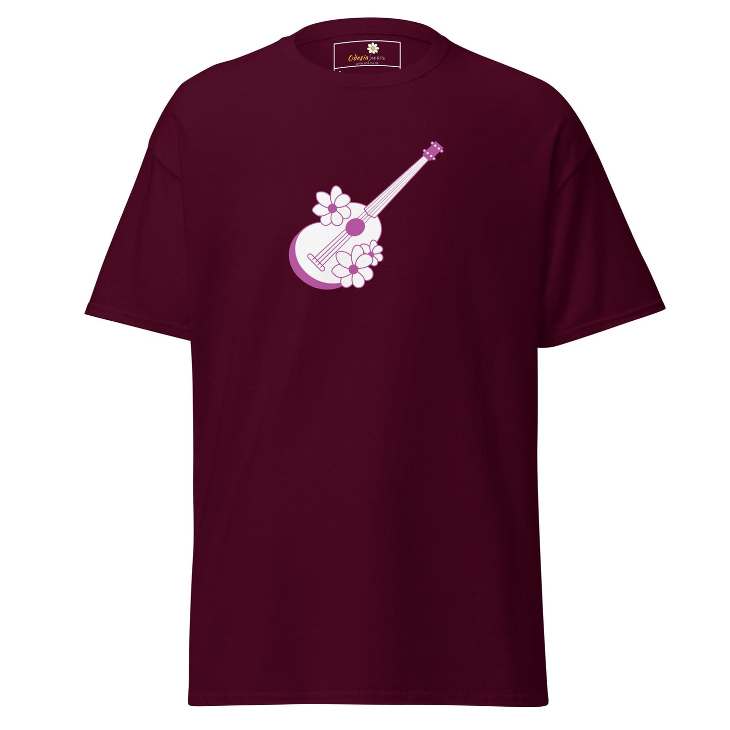 Unisex classic t-shirt - MUSIC GUITAR FLOWERS - REGULAR - Maroon / S