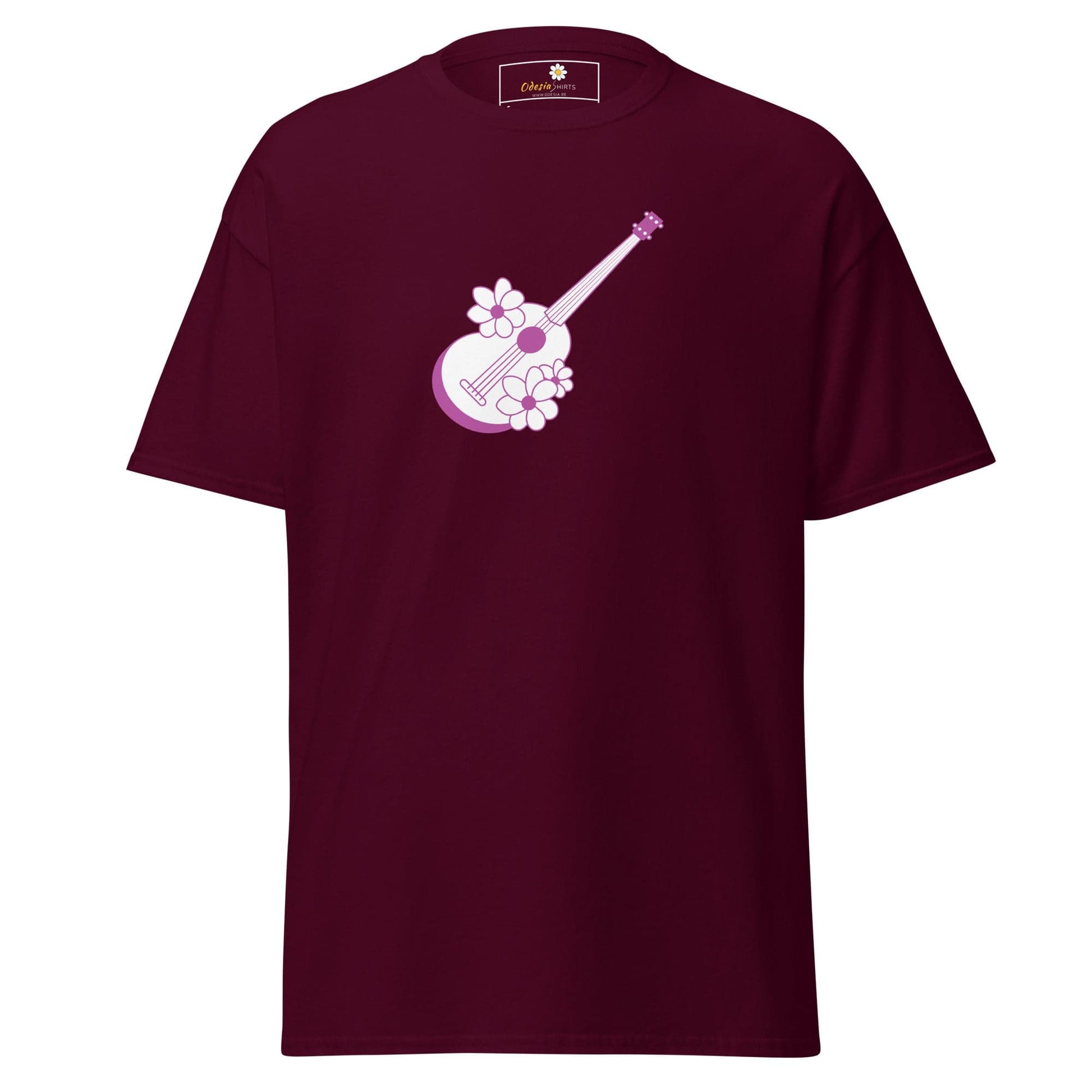 Unisex classic t-shirt - MUSIC GUITAR FLOWERS - REGULAR - Maroon / S