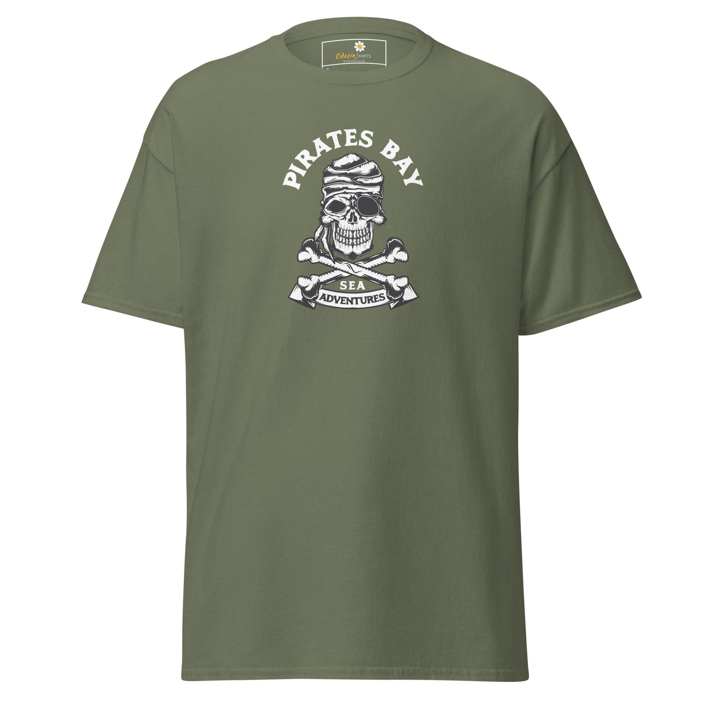 Unisex classic t-shirt - SKULL PIRATES BAY - REGULAR - Military Green / S