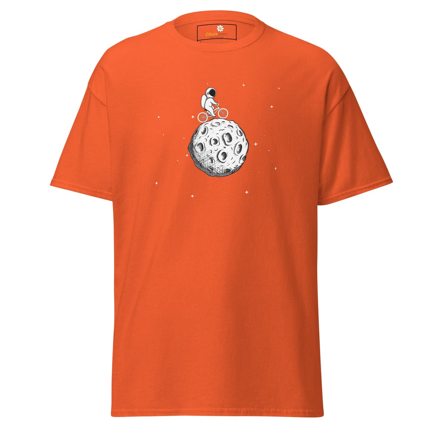 Unisex classic t-shirt - ASTRONAUT RIDING BIKE MOON - REGULAR - Orange / S