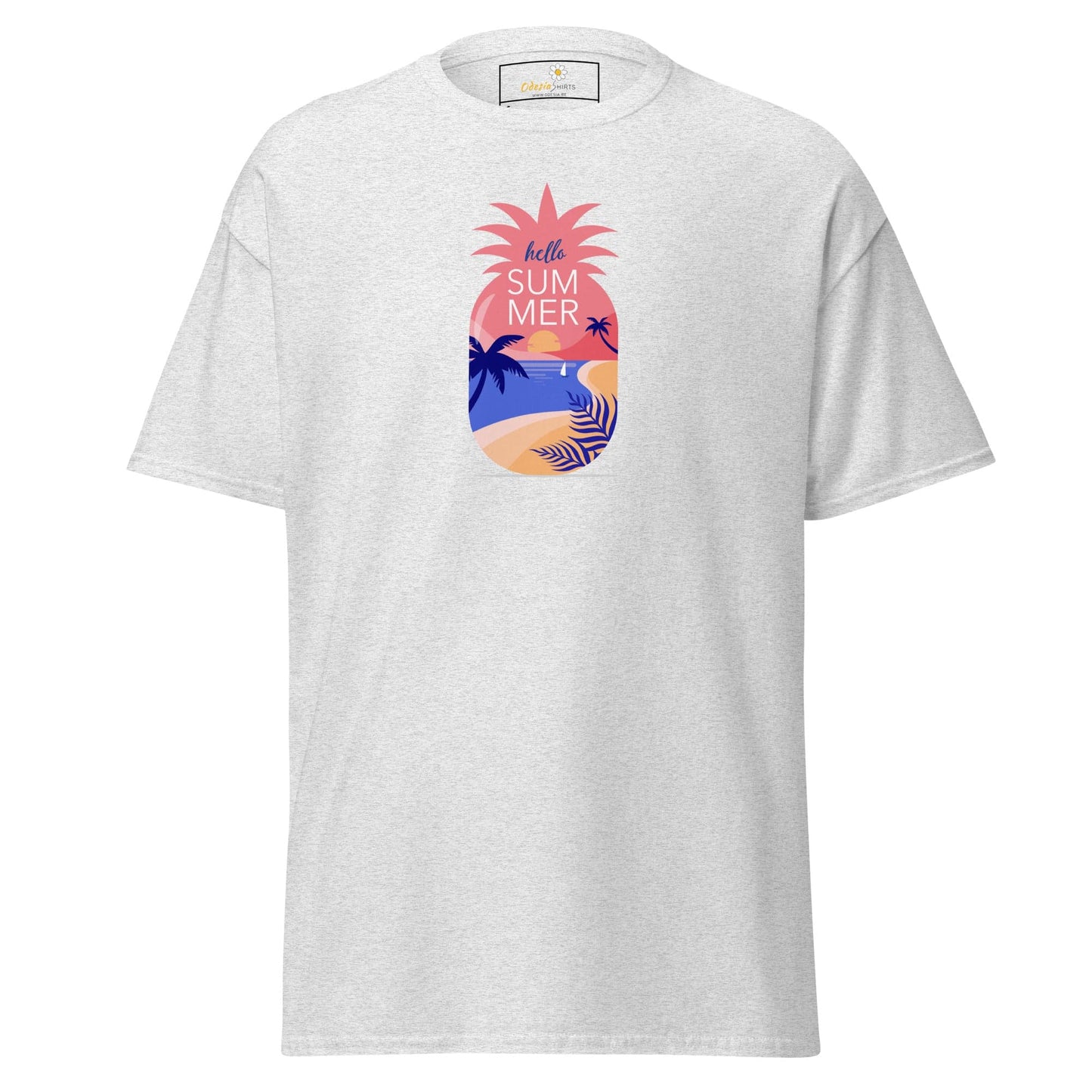 White T-shirt with pineapple summer design for men and women size S to XL