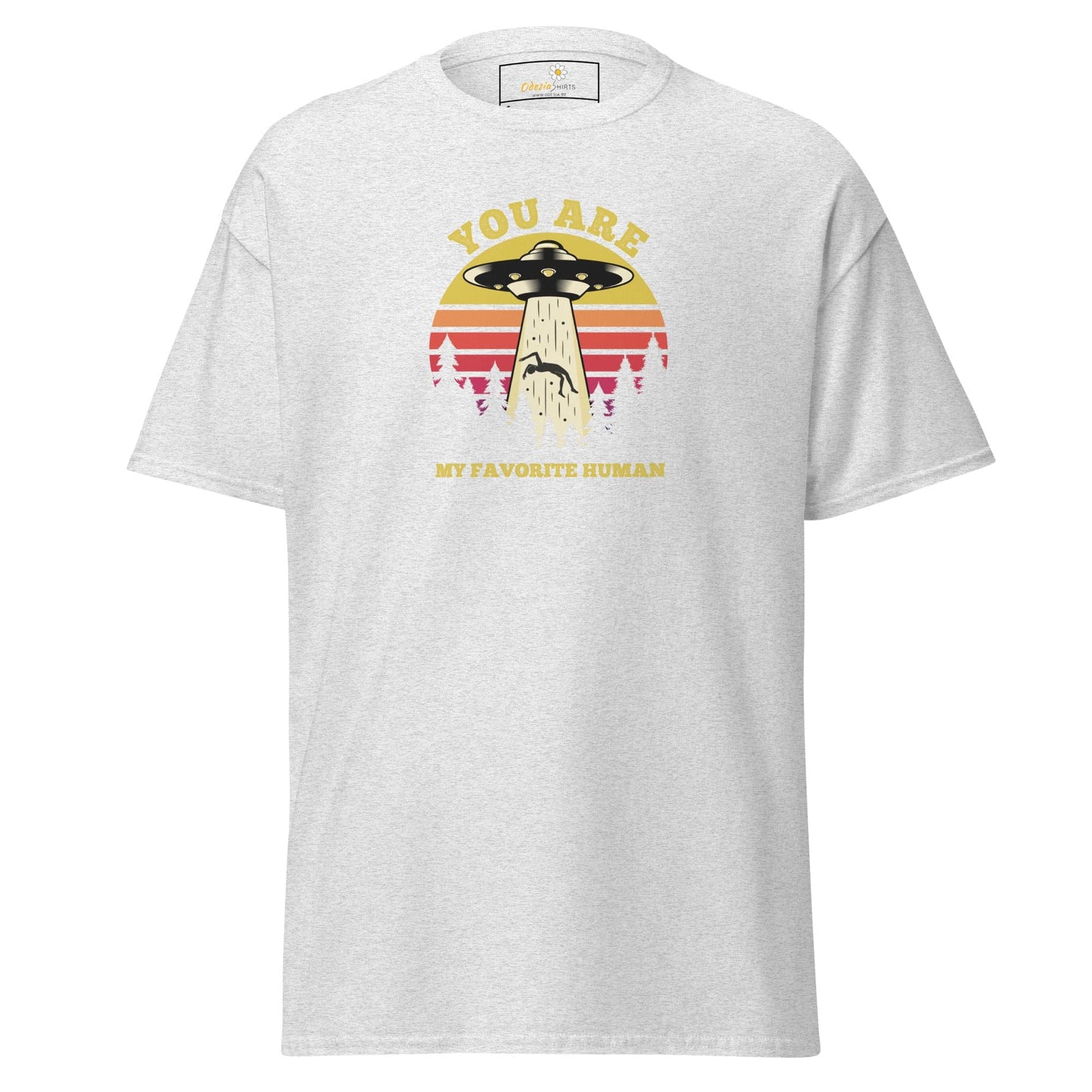 White T-shirt with alien abduction graphic from T-SHIRT DESIGN TEE for men and women