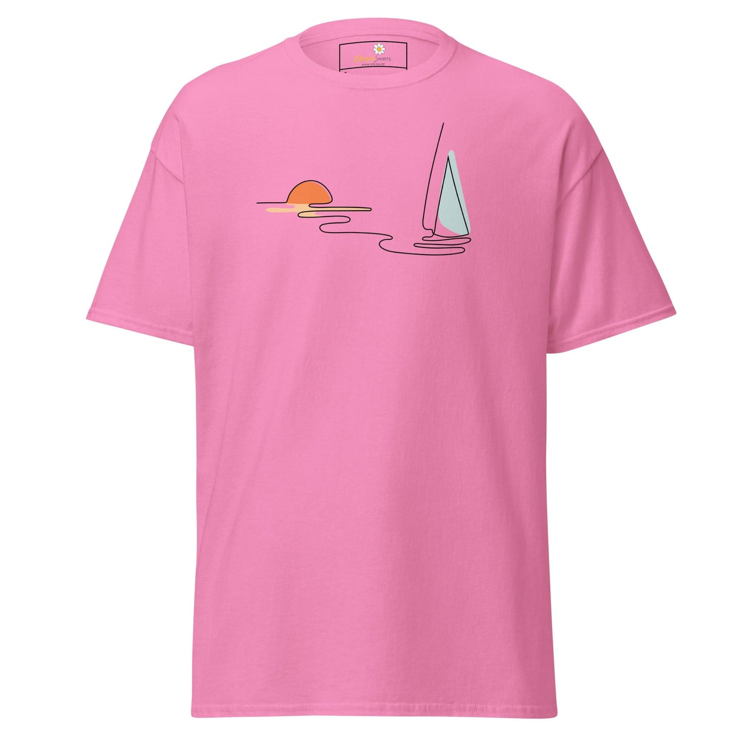 Unisex classic t-shirt - DRAWING LINE SUNSET BOAT - REGULAR - Azalea / S