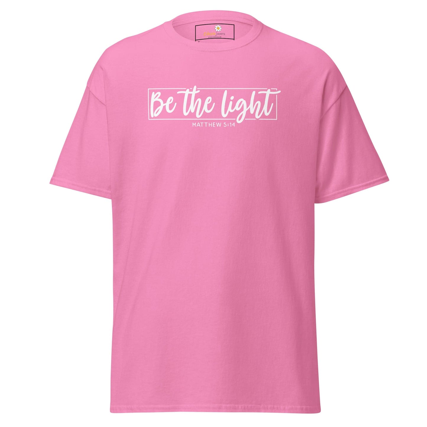 Pink T-shirt with Be the Light graphic from T-SHIRT DESIGN TEE for Man and Woman sizes S to XL