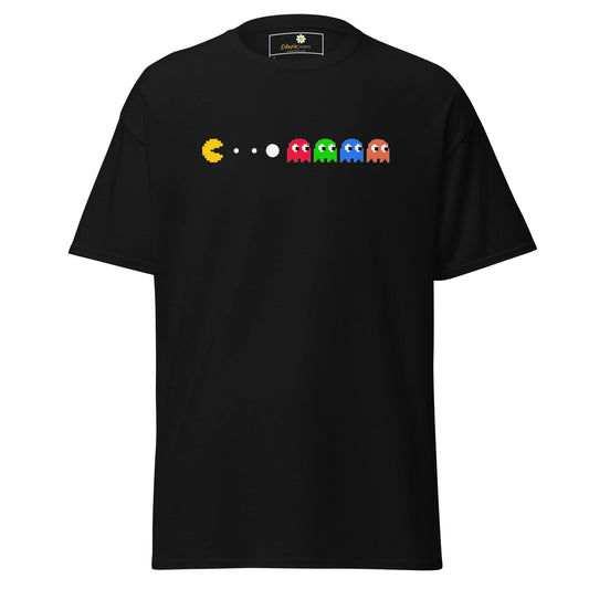 Black T-shirt with Pac-Man design featured in T-SHIRT DESIGN TEE for men and women