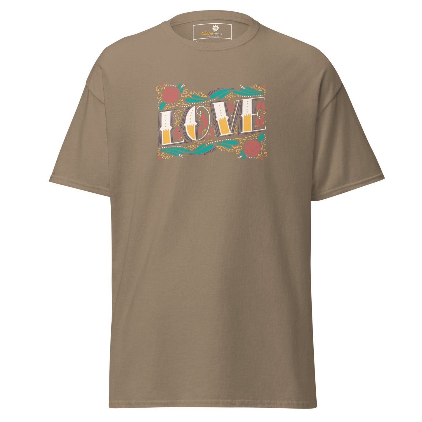 Unisex classic t-shirt - TEXT LOVE FLOWERS - REGULAR - Brown Savana / S