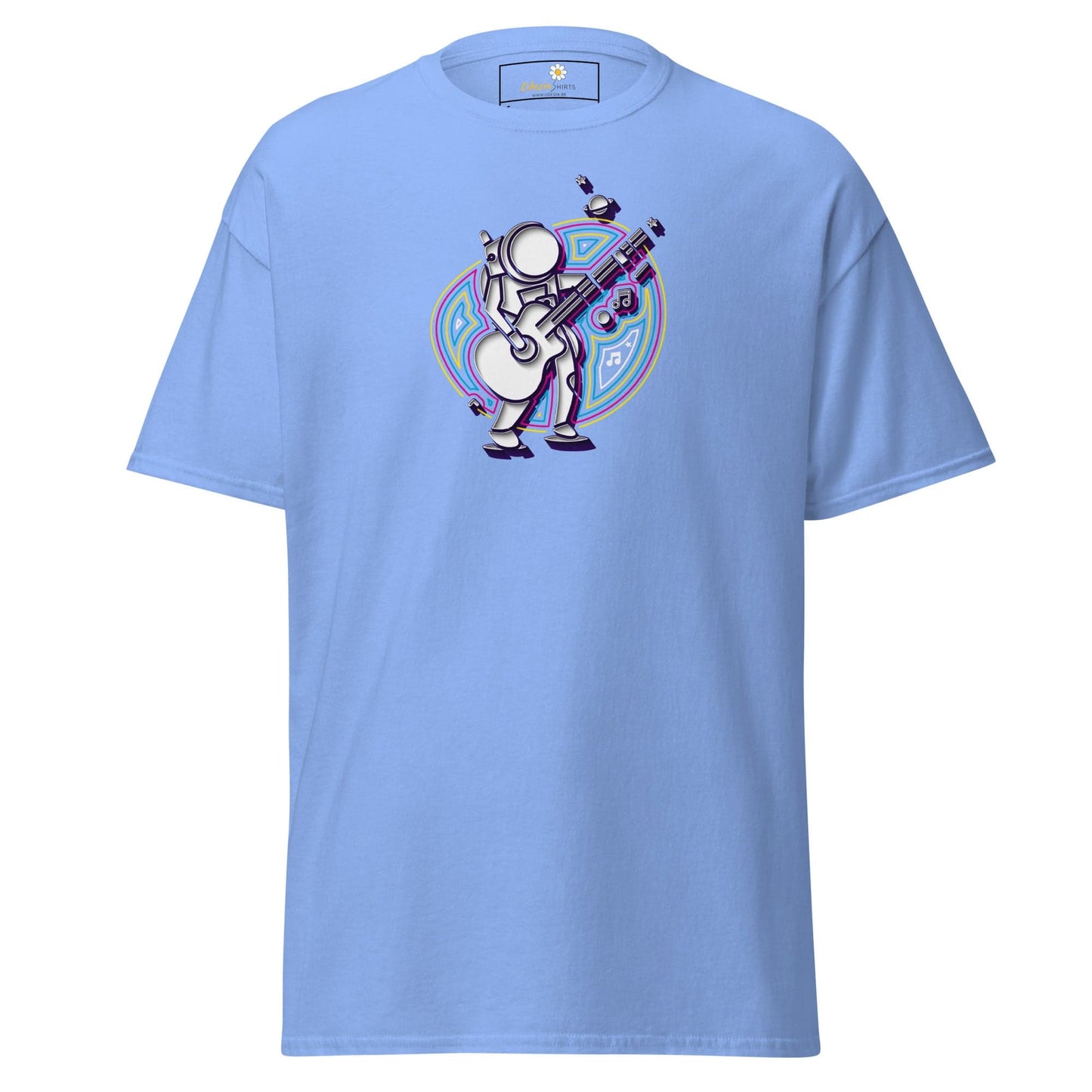 Light blue T-shirt with astronaut graphic for men and women in sizes S to XL