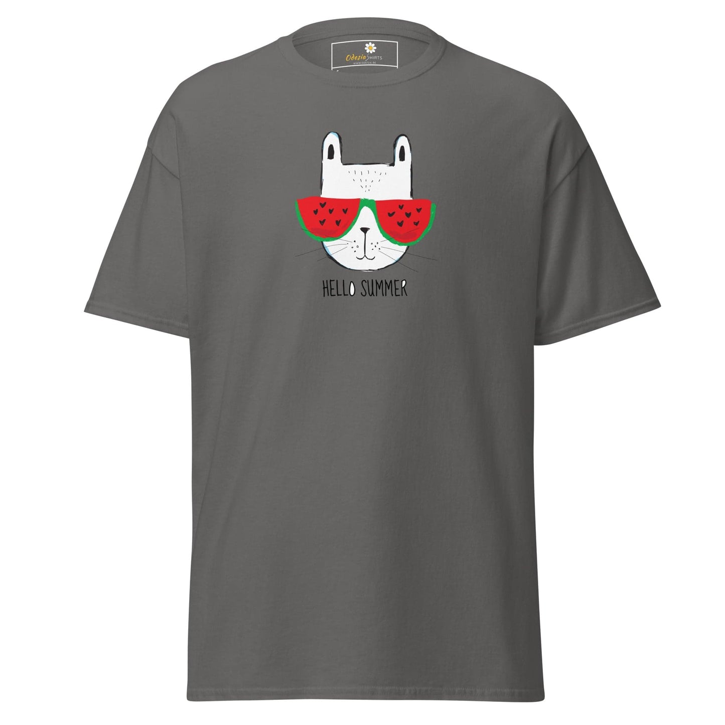 Unisex classic t-shirt - SUMMER HELLO CAT - REGULAR - Charcoal / S