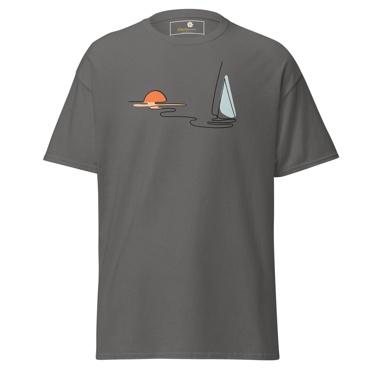 Unisex classic t-shirt - DRAWING LINE SUNSET BOAT - REGULAR - Charcoal / S