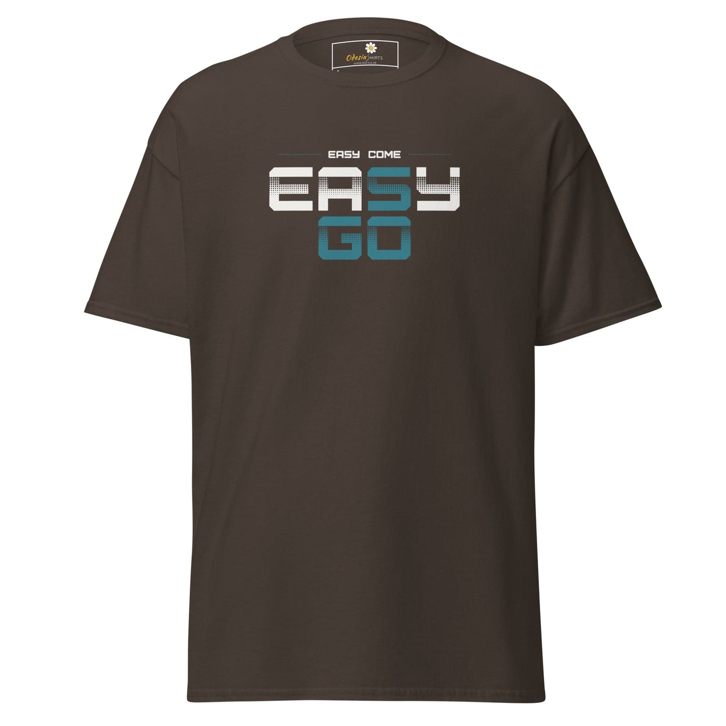Brown T-shirt with graphic design, suitable for men and women, available in multiple sizes