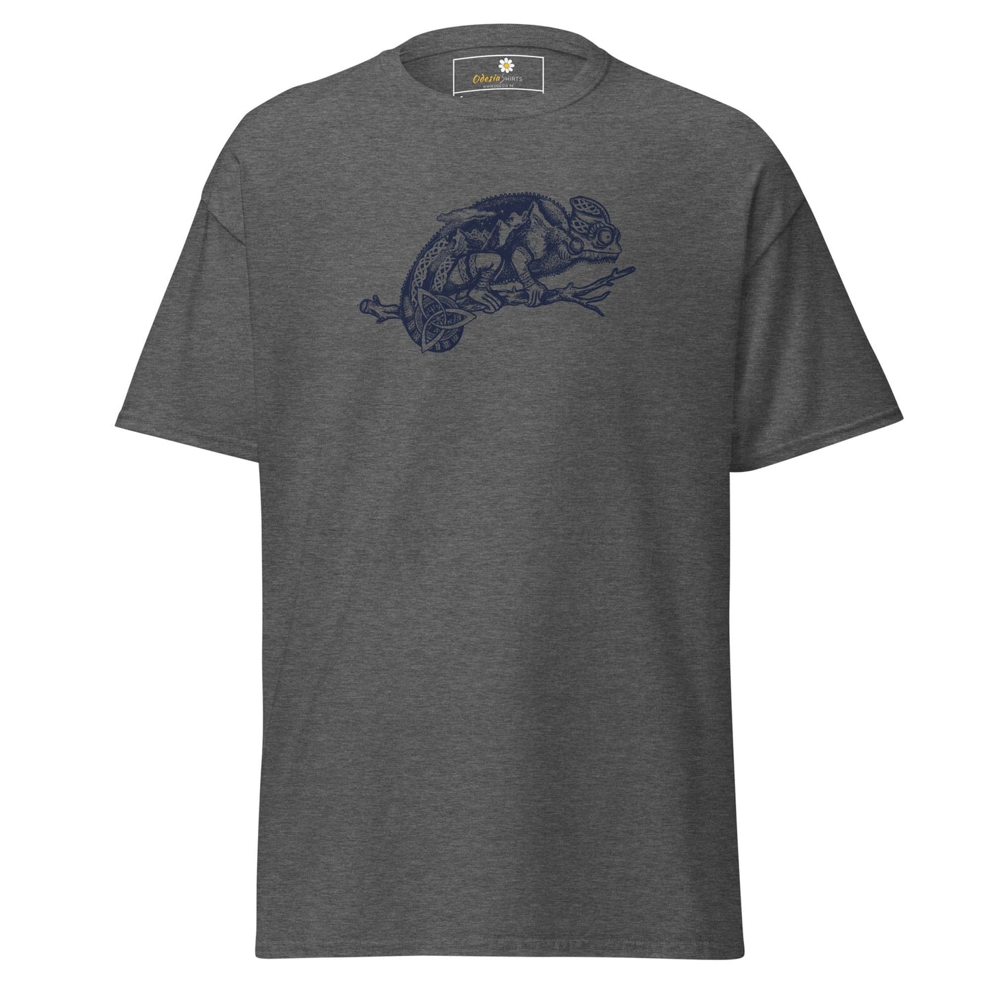 Gray T-shirt with chameleon graphic for men and women in size S to XL