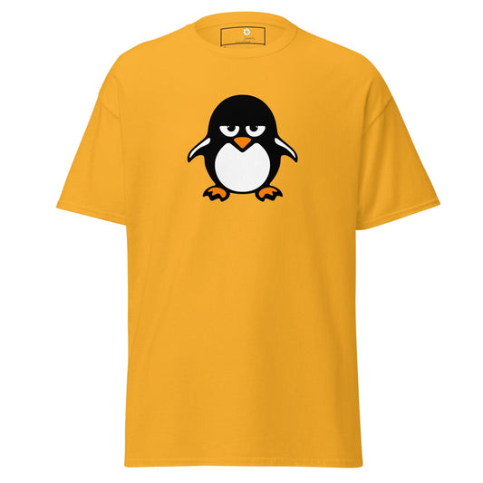 Yellow T-shirt with cartoon penguin design for Men and Women in sizes S to XL