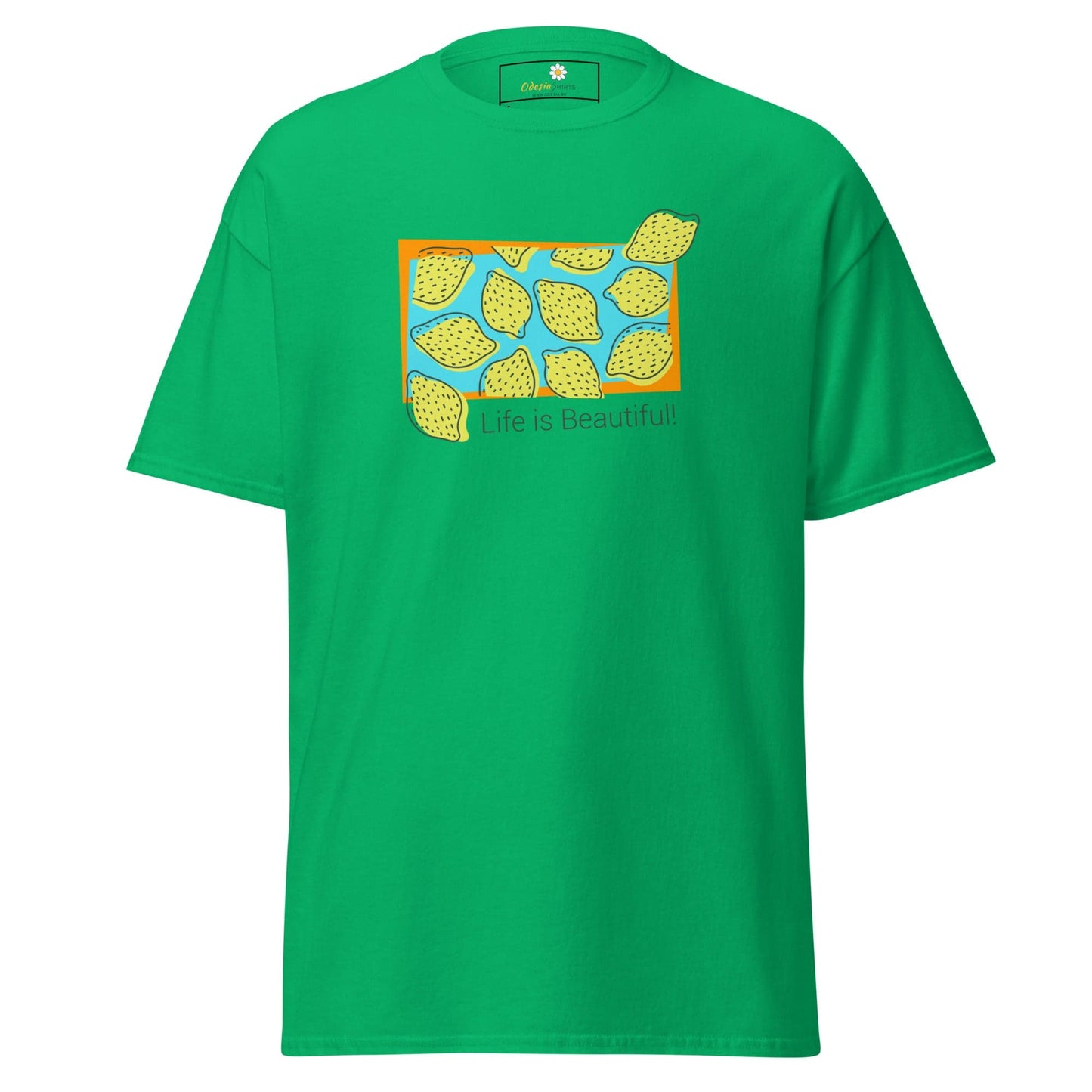 Green T-shirt with lemon graphic for men and women in sizes S to XL