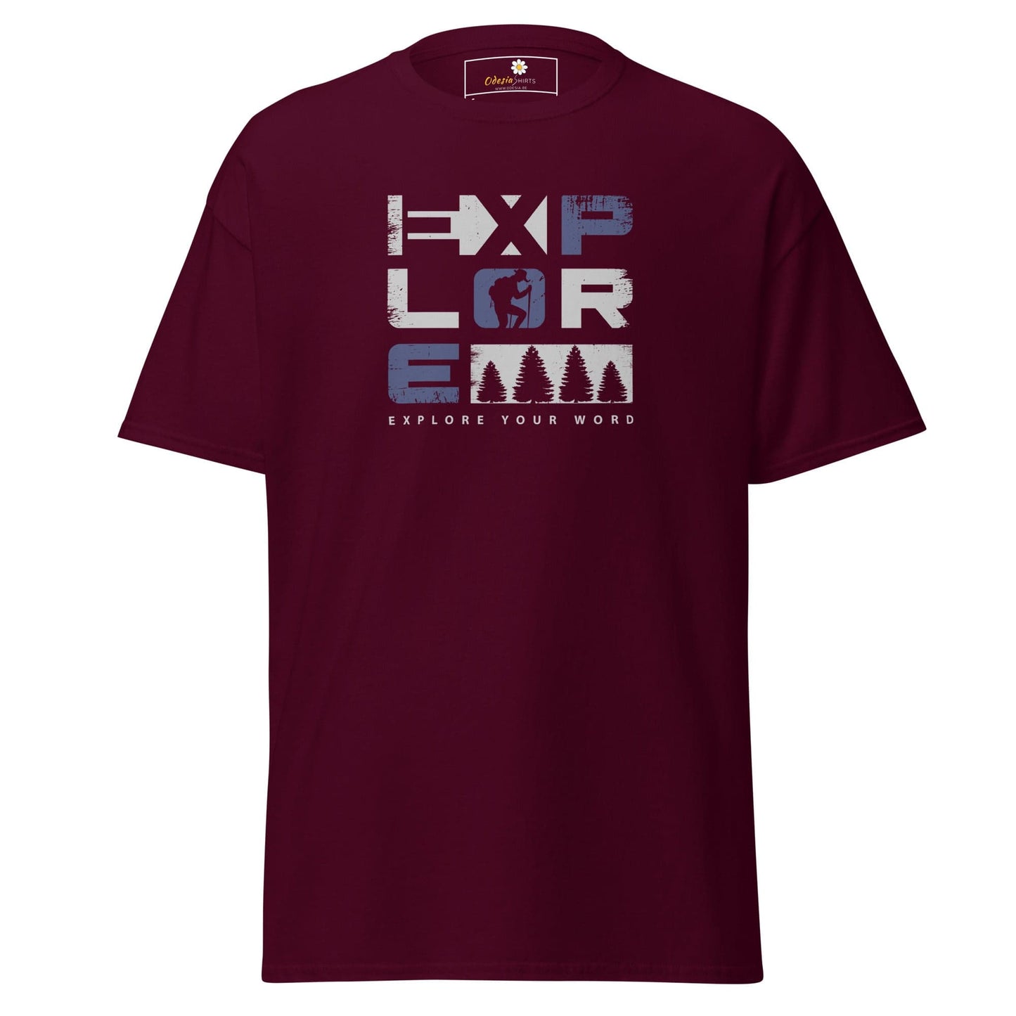 Unisex classic t-shirt - TEXT EXPLORE YOUR WORLD - REGULAR - Maroon / S