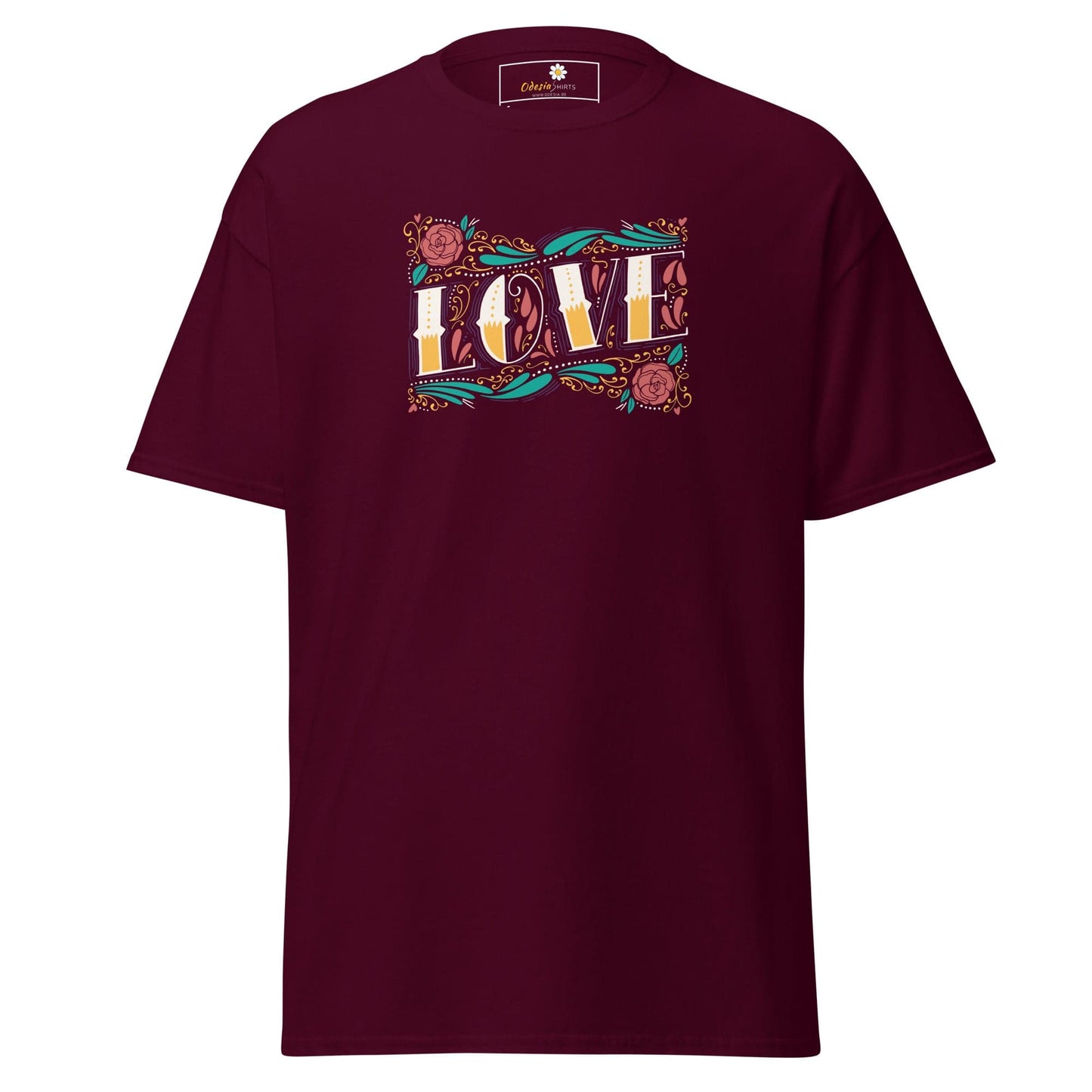 Unisex classic t-shirt - TEXT LOVE FLOWERS - REGULAR - Maroon / S