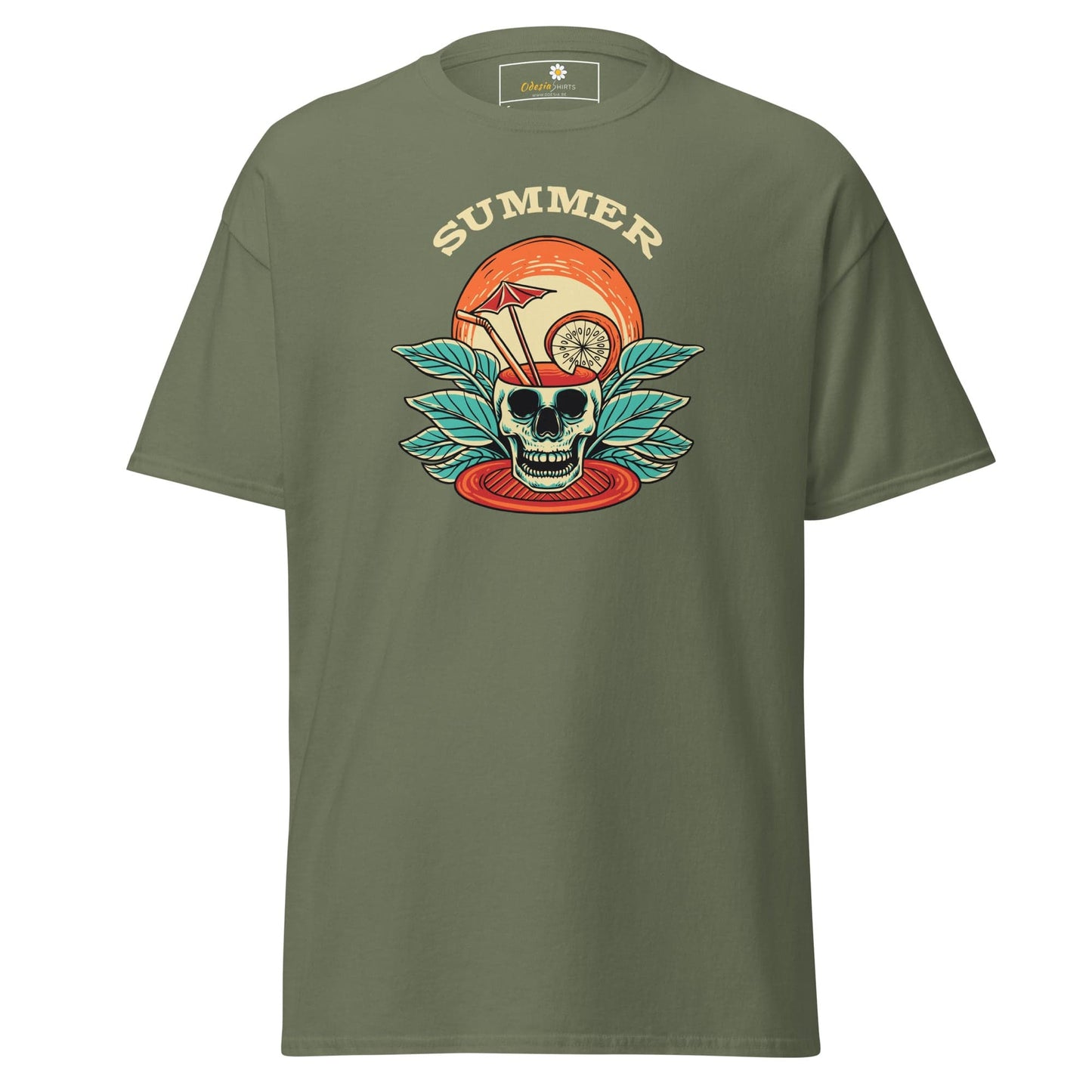 Unisex classic t-shirt - SKULL SUMMER DRINK - REGULAR - Military Green / S