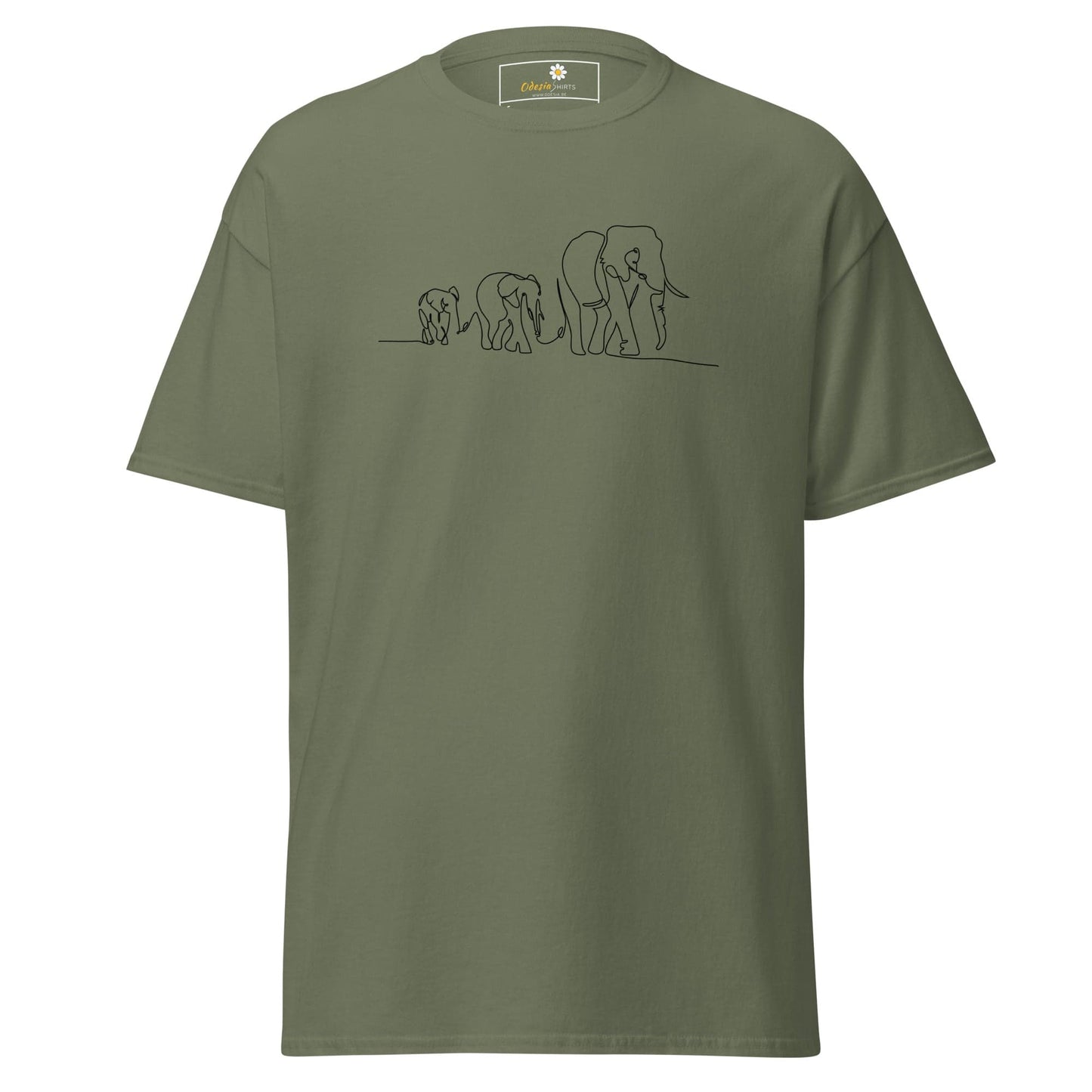 Unisex classic t-shirt - WILD LIFE ELEPHANTS IN LINE - REGULAR - Military Green / S