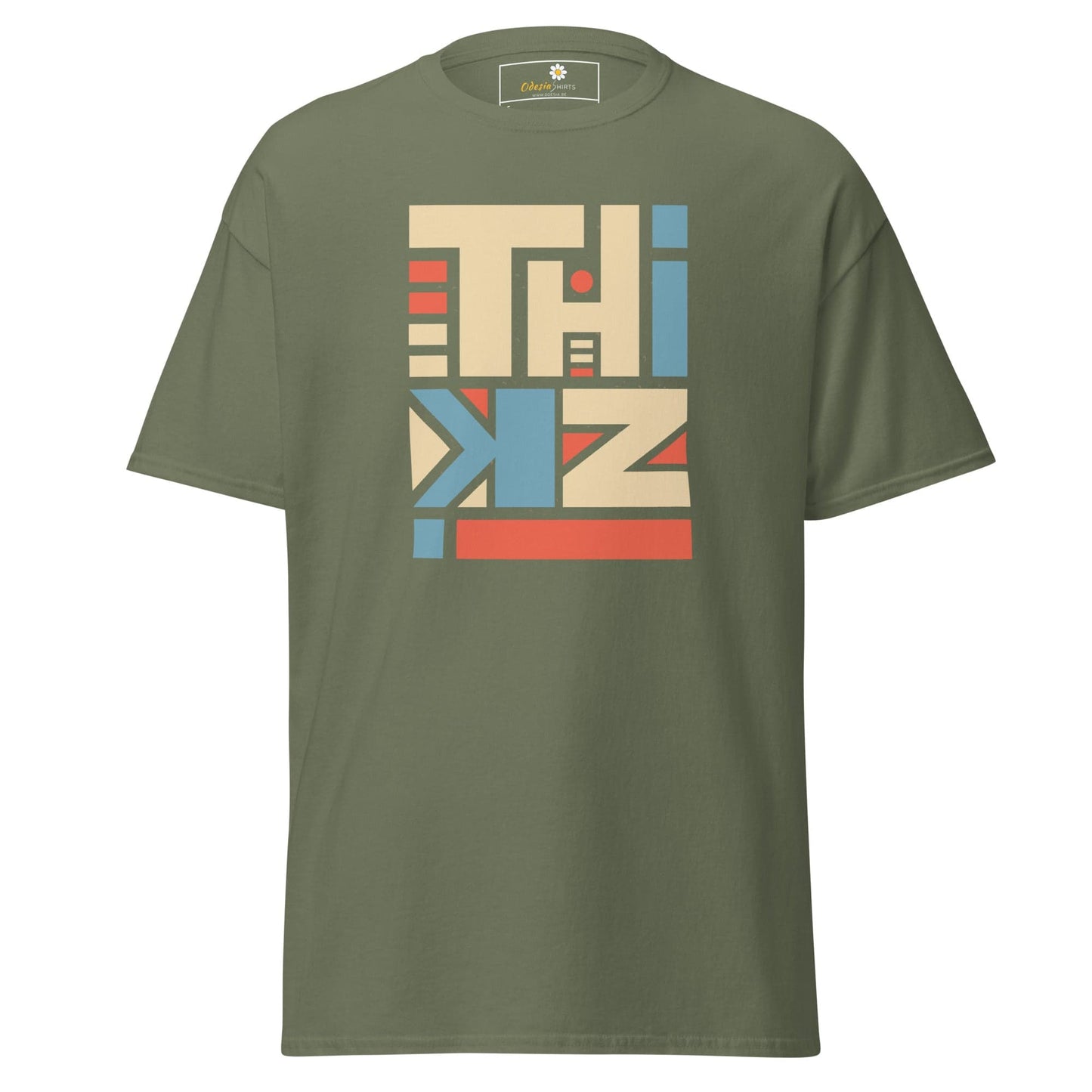 Olive green T-shirt with geometric design for Men and Women in sizes S to XL