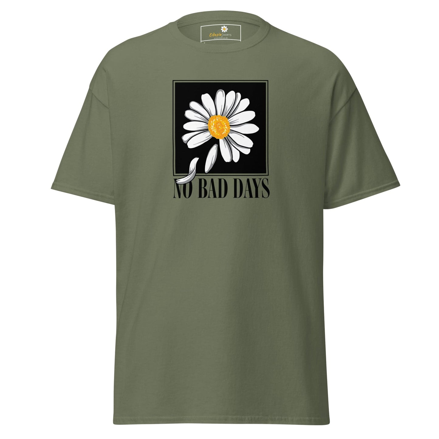 Olive green T-shirt with daisy graphic from T-SHIRT DESIGN TEE for men and women