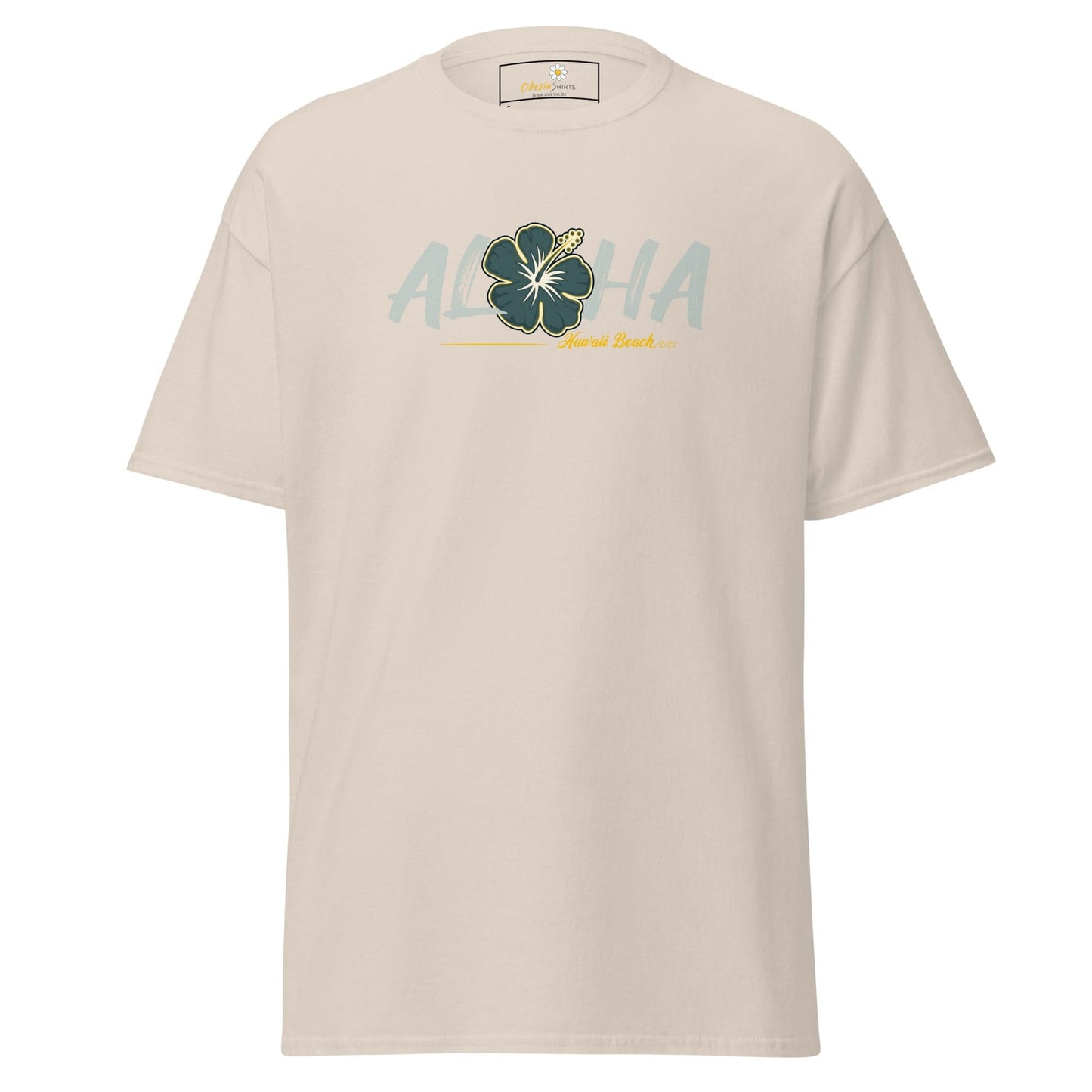 Beige T-shirt with floral design for men and women in size S to XL