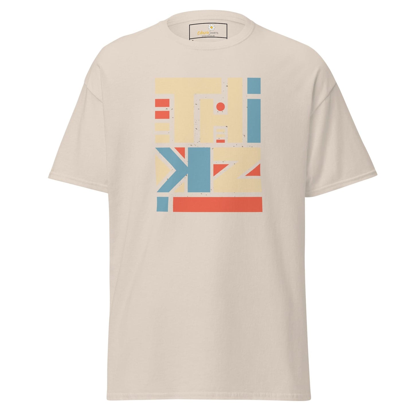 Beige T-shirt with colorful graphic design for men and women in sizes S to XL