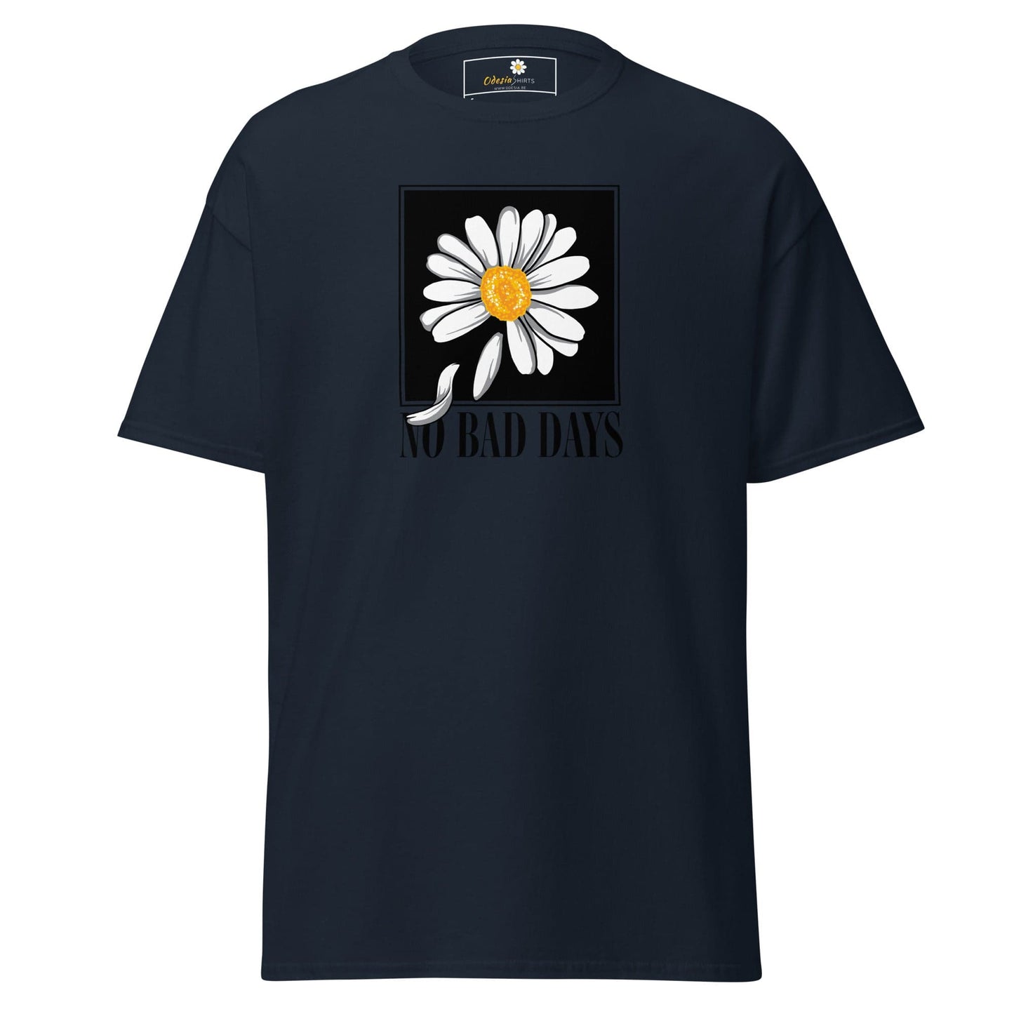 Navy blue T-shirt with daisy graphic for men and women in sizes S to XL