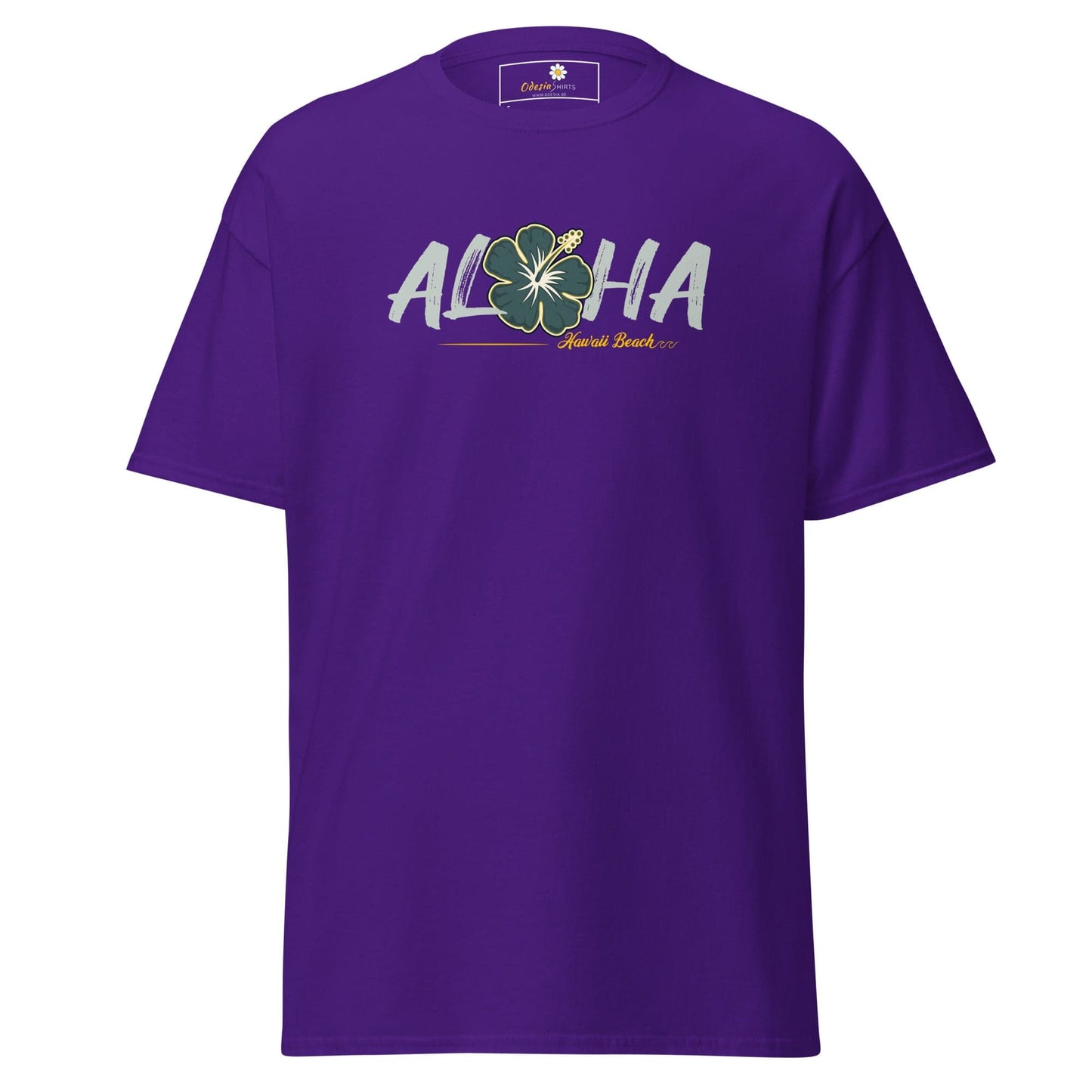 Purple T-shirt with Aloha graphic for men and women in sizes S to XL