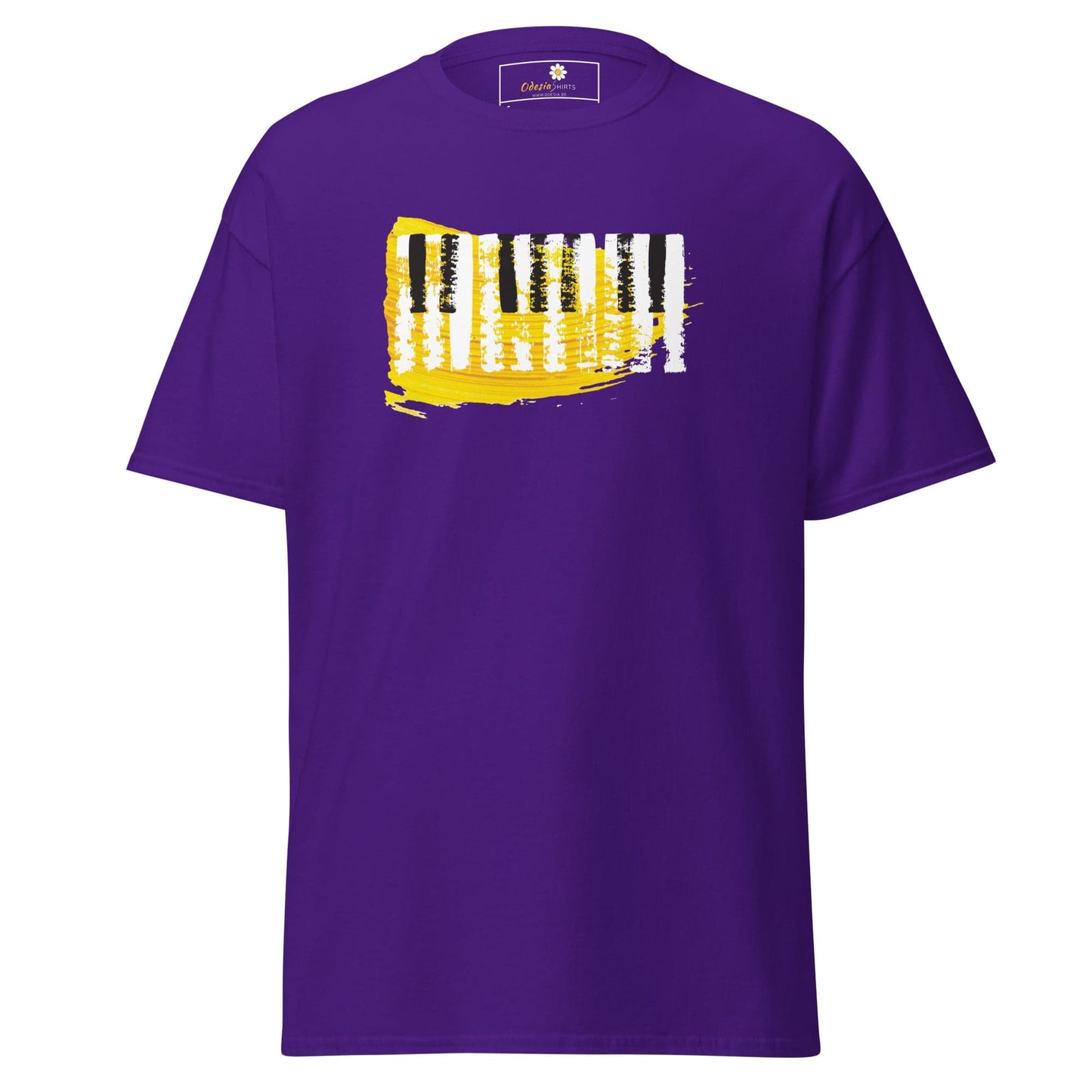 Purple T-Shirt with Piano Keys Graphic for Men and Women in Sizes S to XL