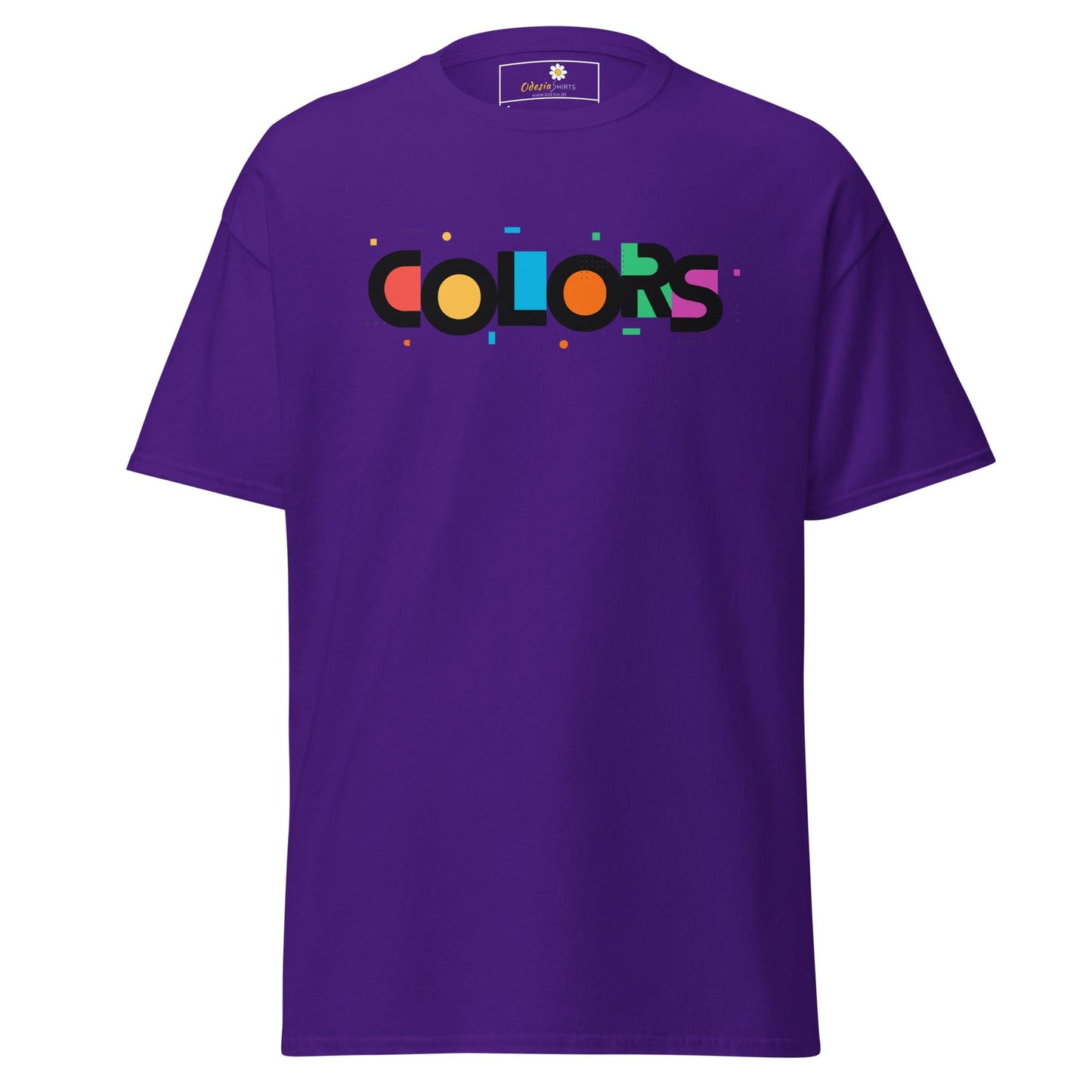 Purple T-shirt with COLORS design for Men and Women in S to XL sizes