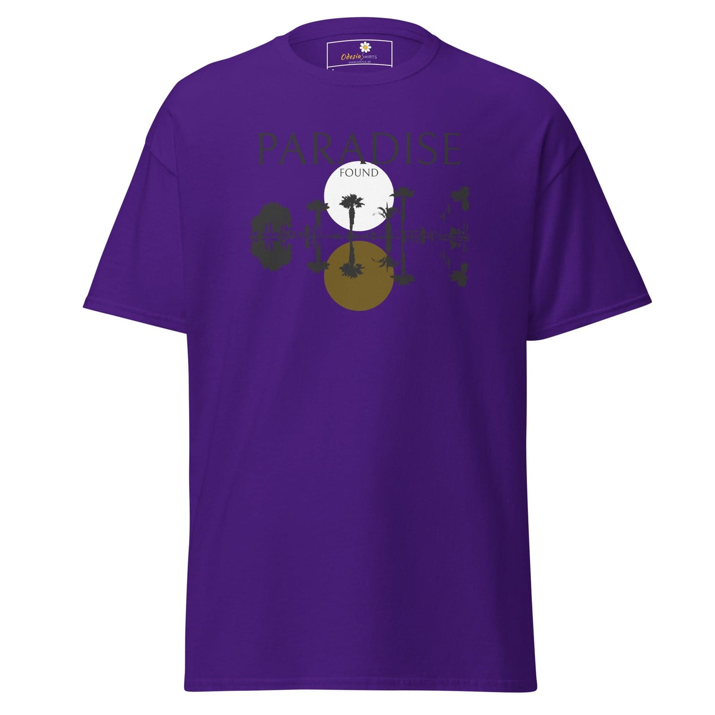 Purple T-shirt with graphic design suitable for men and women available in sizes S to XL