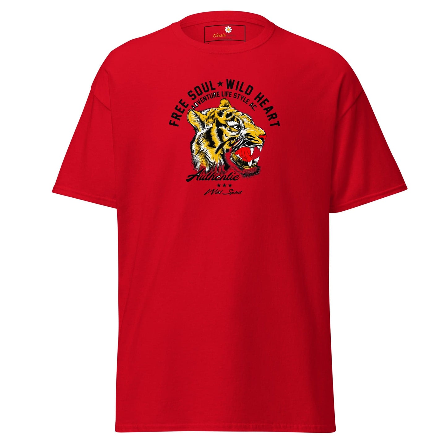 Red tiger graphic T-shirt for men and women in size S to XL
