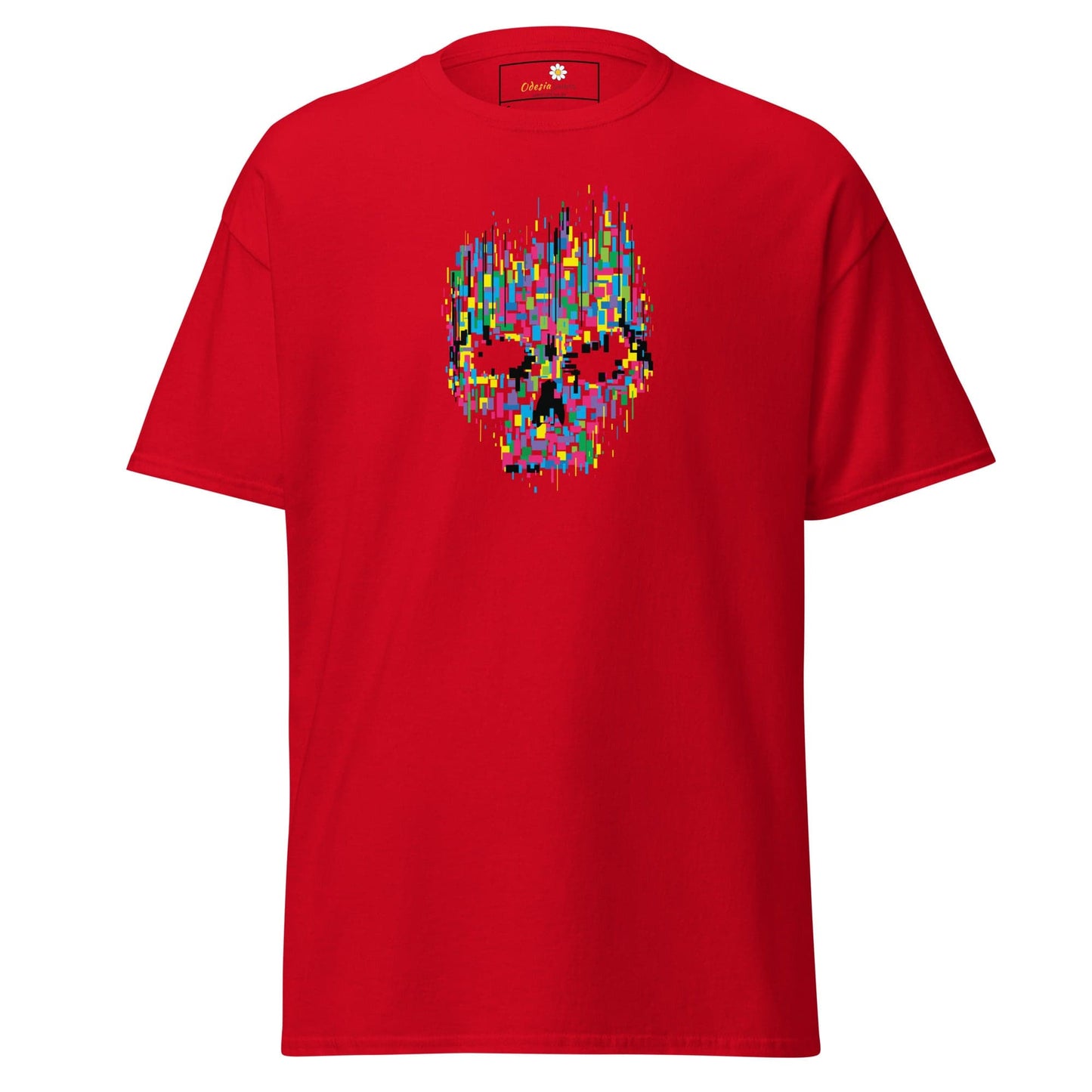 Unisex classic t-shirt - SKULL COLORFUL CUBES - REGULAR - Red / S
