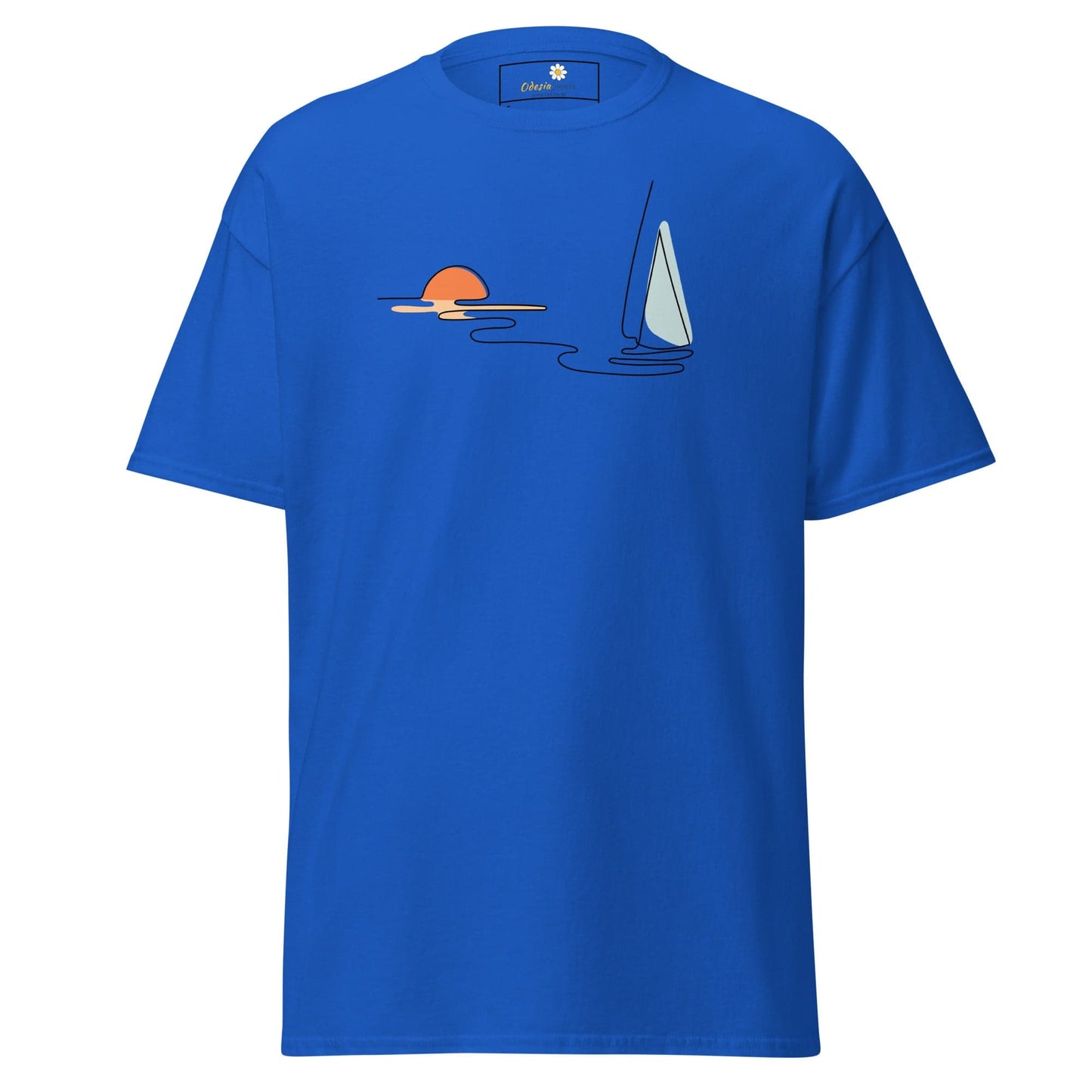 Unisex classic t-shirt - DRAWING LINE SUNSET BOAT - REGULAR - Royal / S