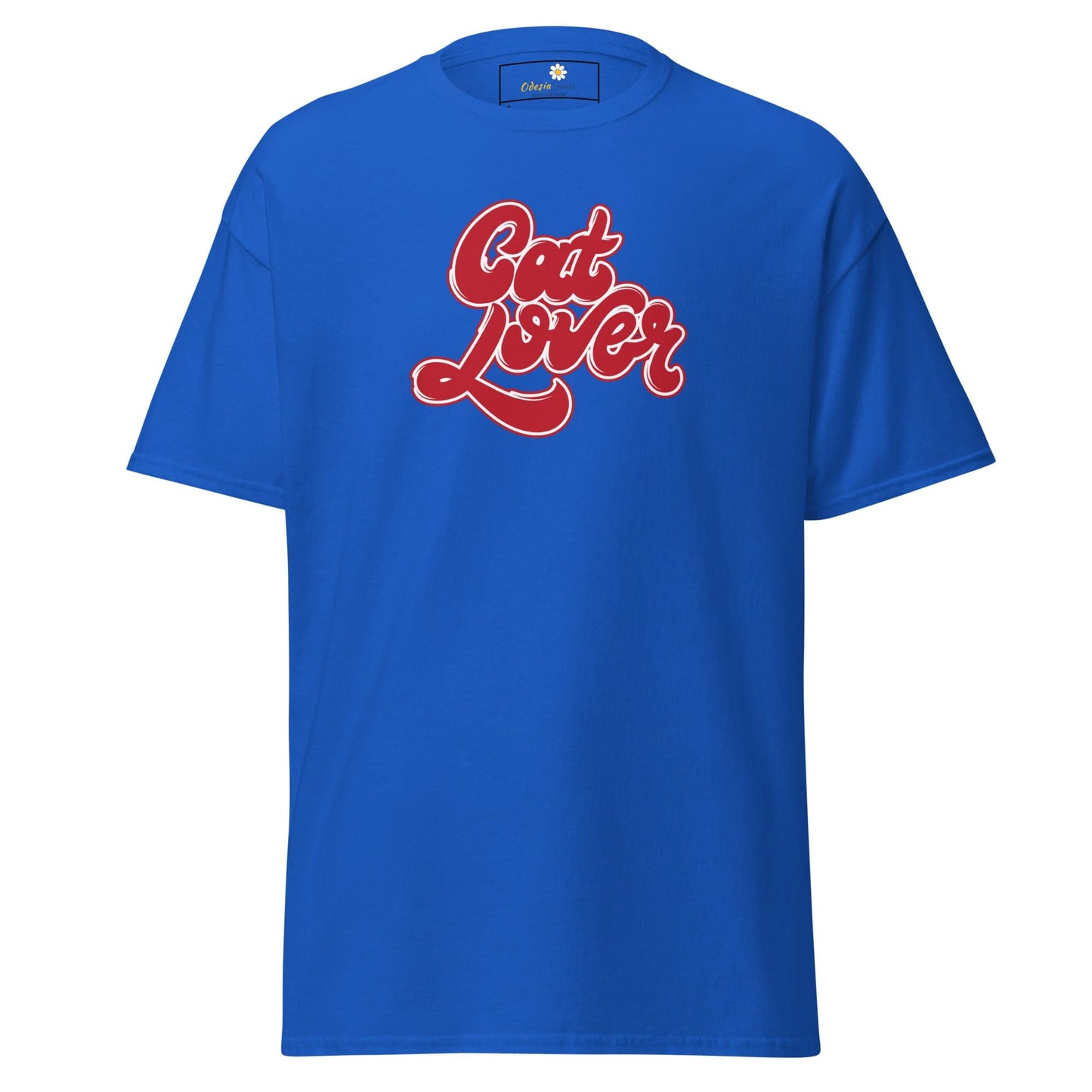 Blue T-shirt with Cat Lover text, suitable for Men and Women, available in S to XL sizes