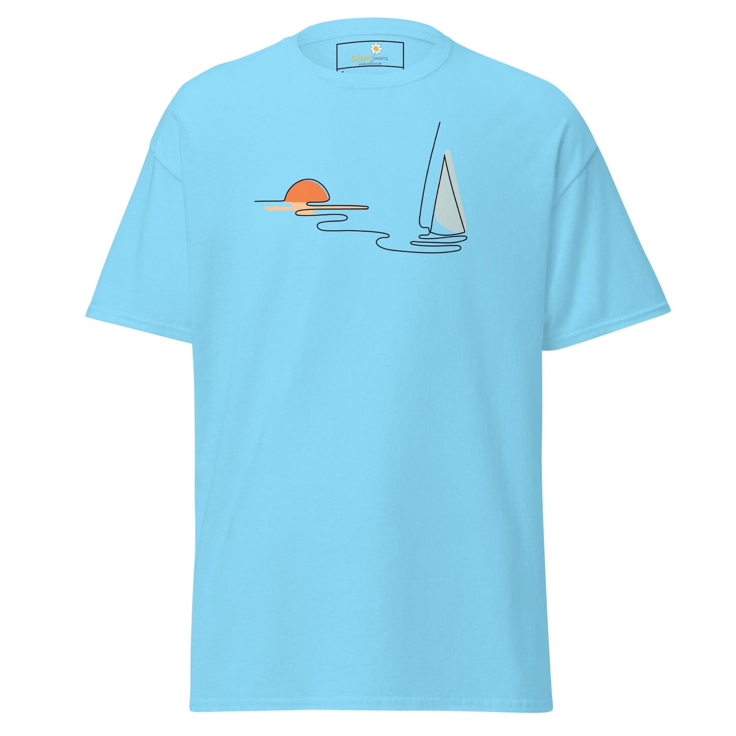 Unisex classic t-shirt - DRAWING LINE SUNSET BOAT - REGULAR - Sky / S