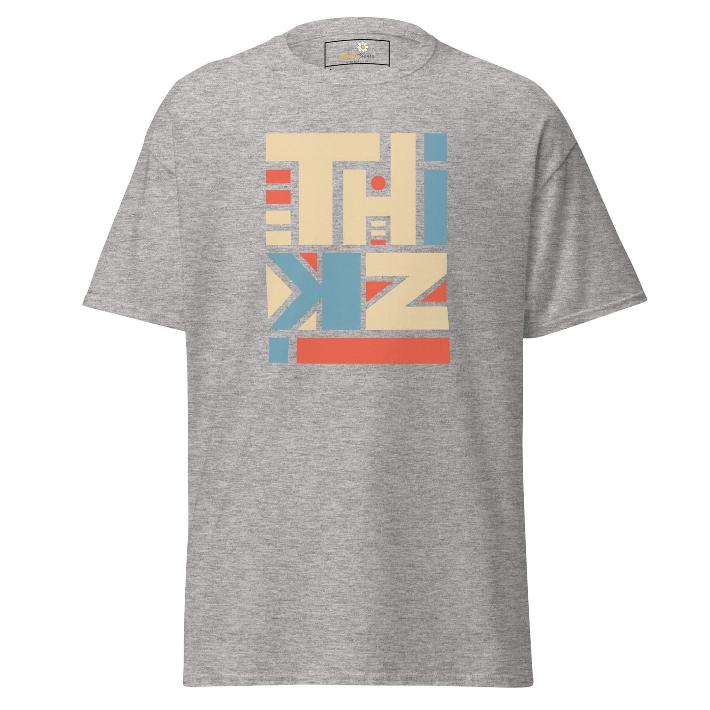 Gray T-shirt with colorful graphic design suitable for men and women sizes S to XL