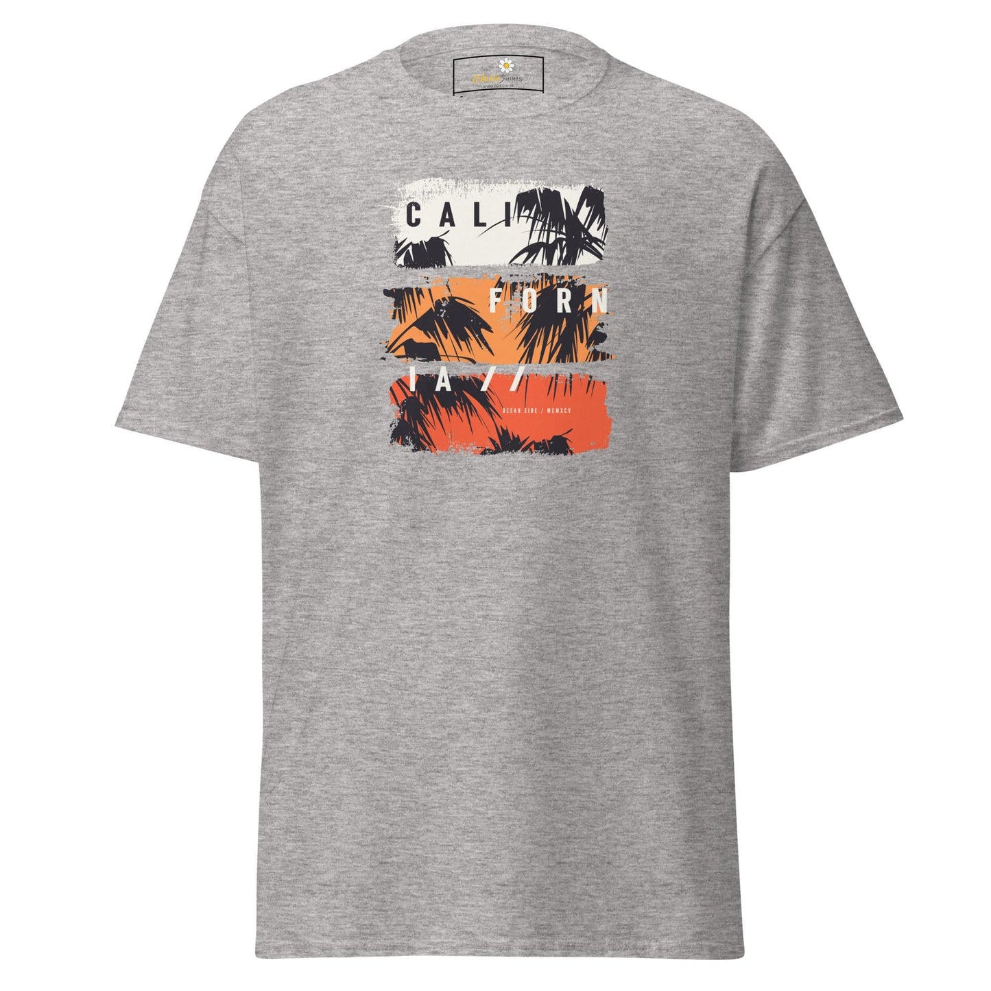 Gray t-shirt featuring California graphic for men and women in sizes S to XL