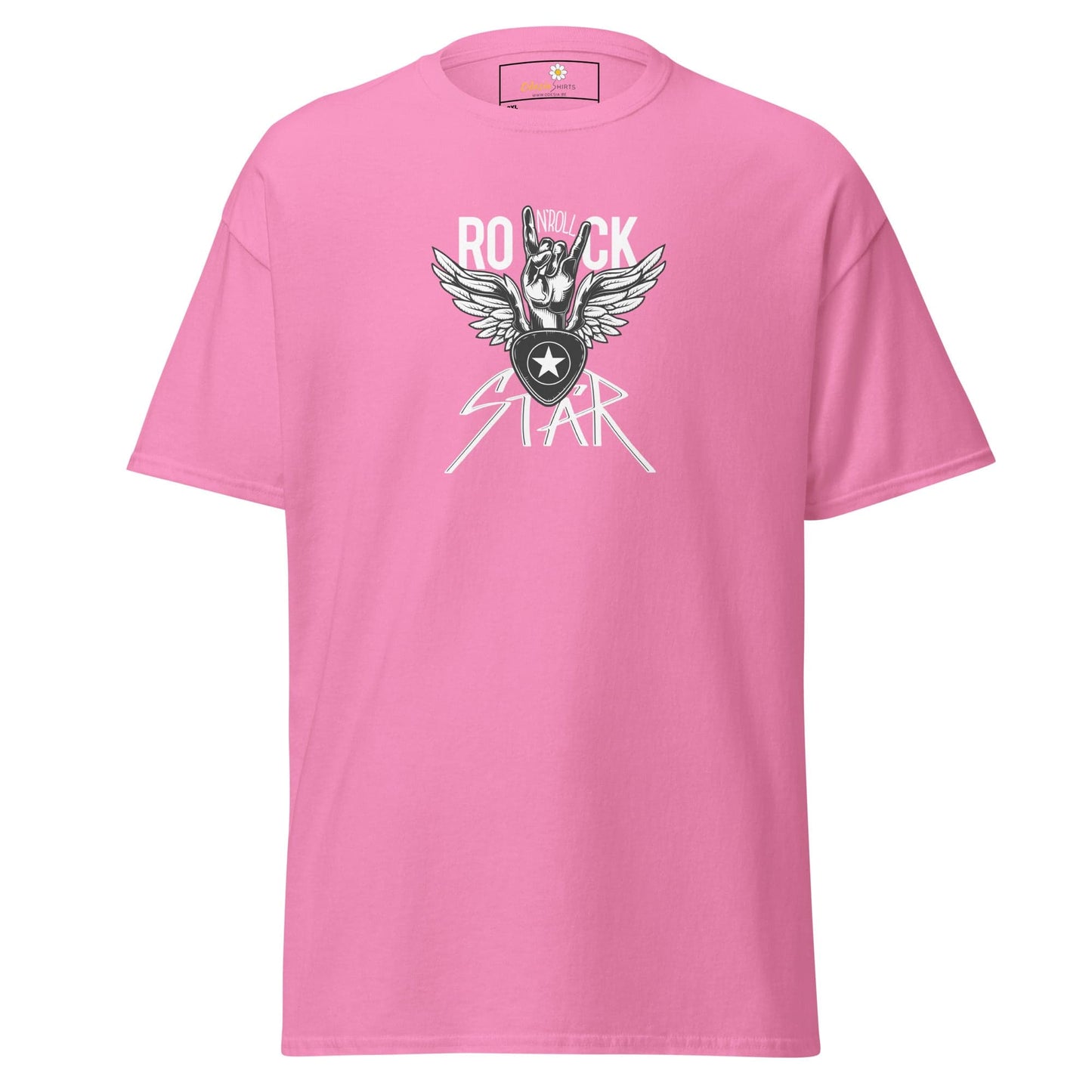 Pink T-shirt with rock star graphic for men or women in size 2XL to 5XL