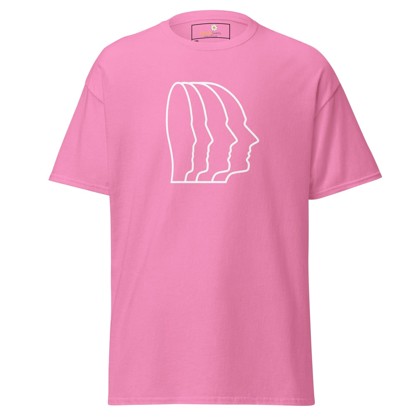 Pink T-shirt with white face outline design, suitable for Men and Women in 2XL to 5XL