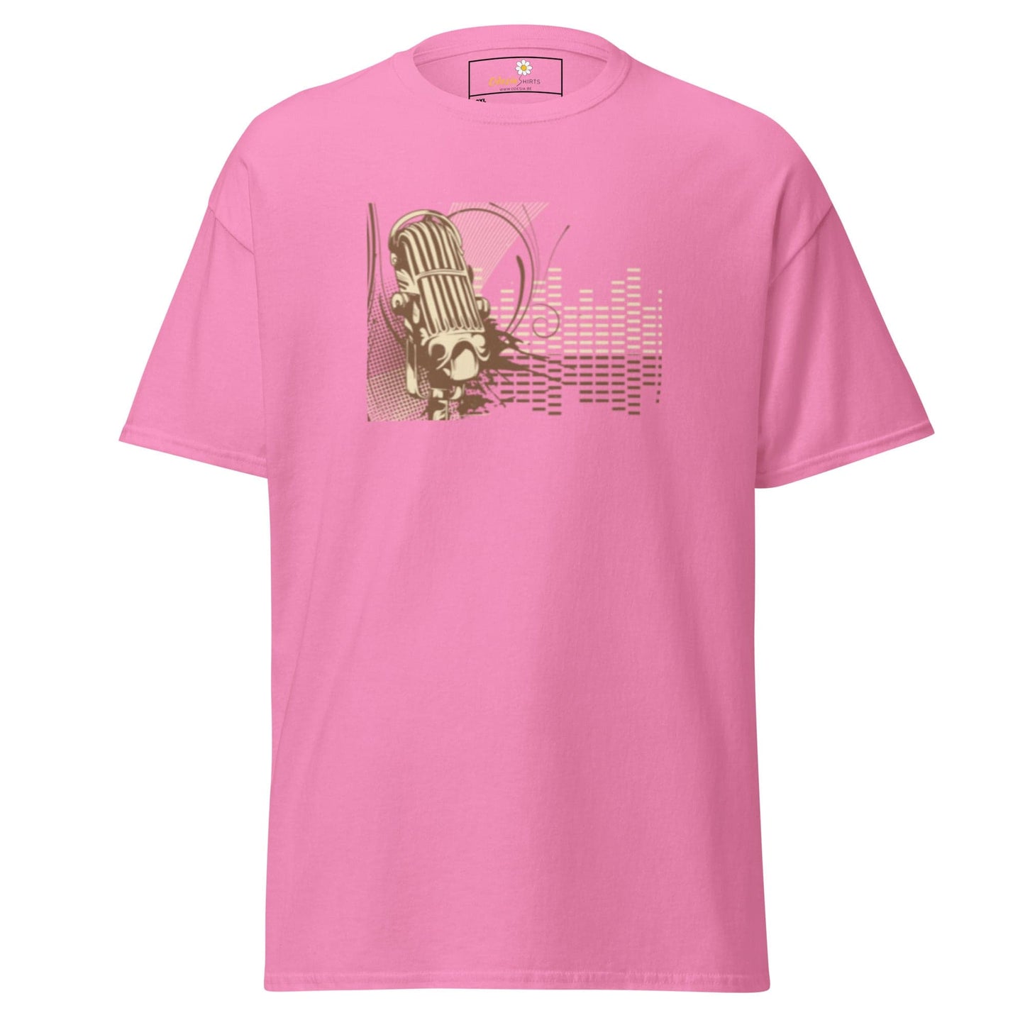 Pink T-shirt with microphone graphic for men and women in 2XL to 5XL sizes