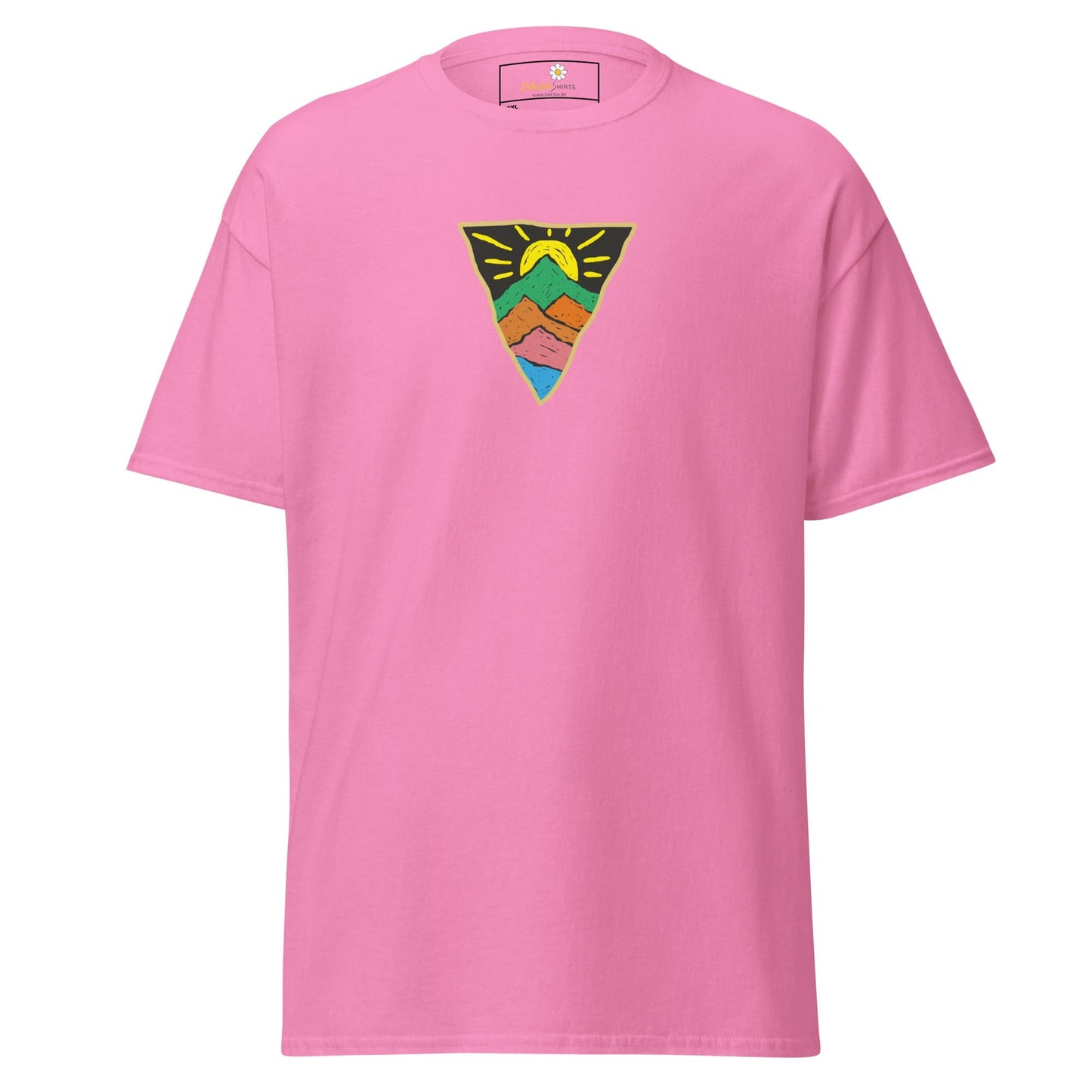 Pink T-shirt with mountain design for Men and Women available in 2XL to 5XL sizes
