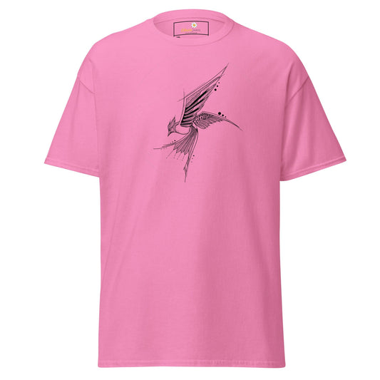 Pink T-shirt with bird design for men and women in sizes 2XL to 5XL