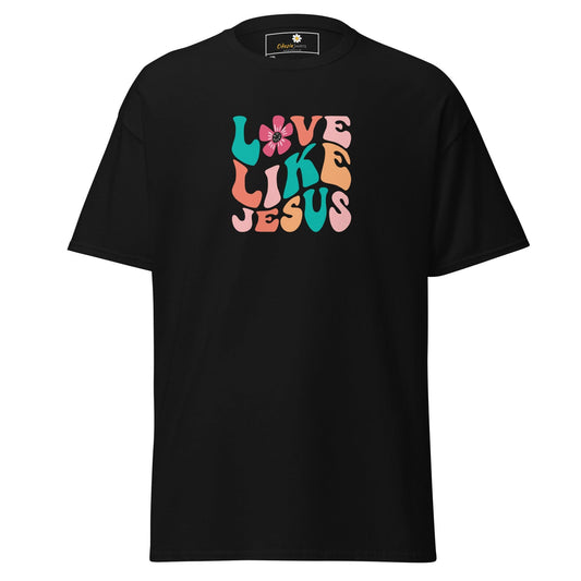 Black T-shirt with Love Like Jesus graphic for men and women in sizes 2XL to 5XL