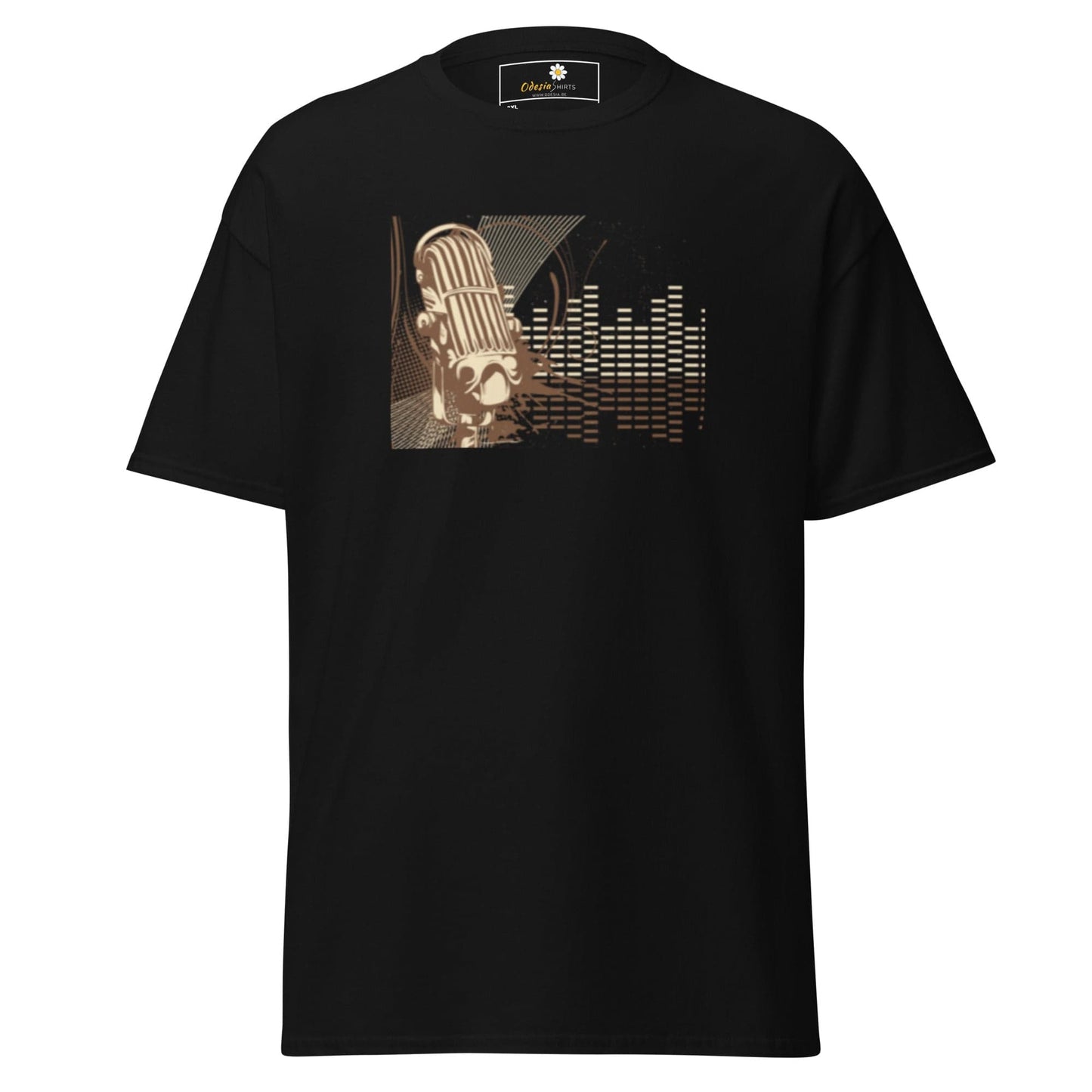 Black T-shirt with microphone graphic for Men and Women available in 2XL to 5XL sizes