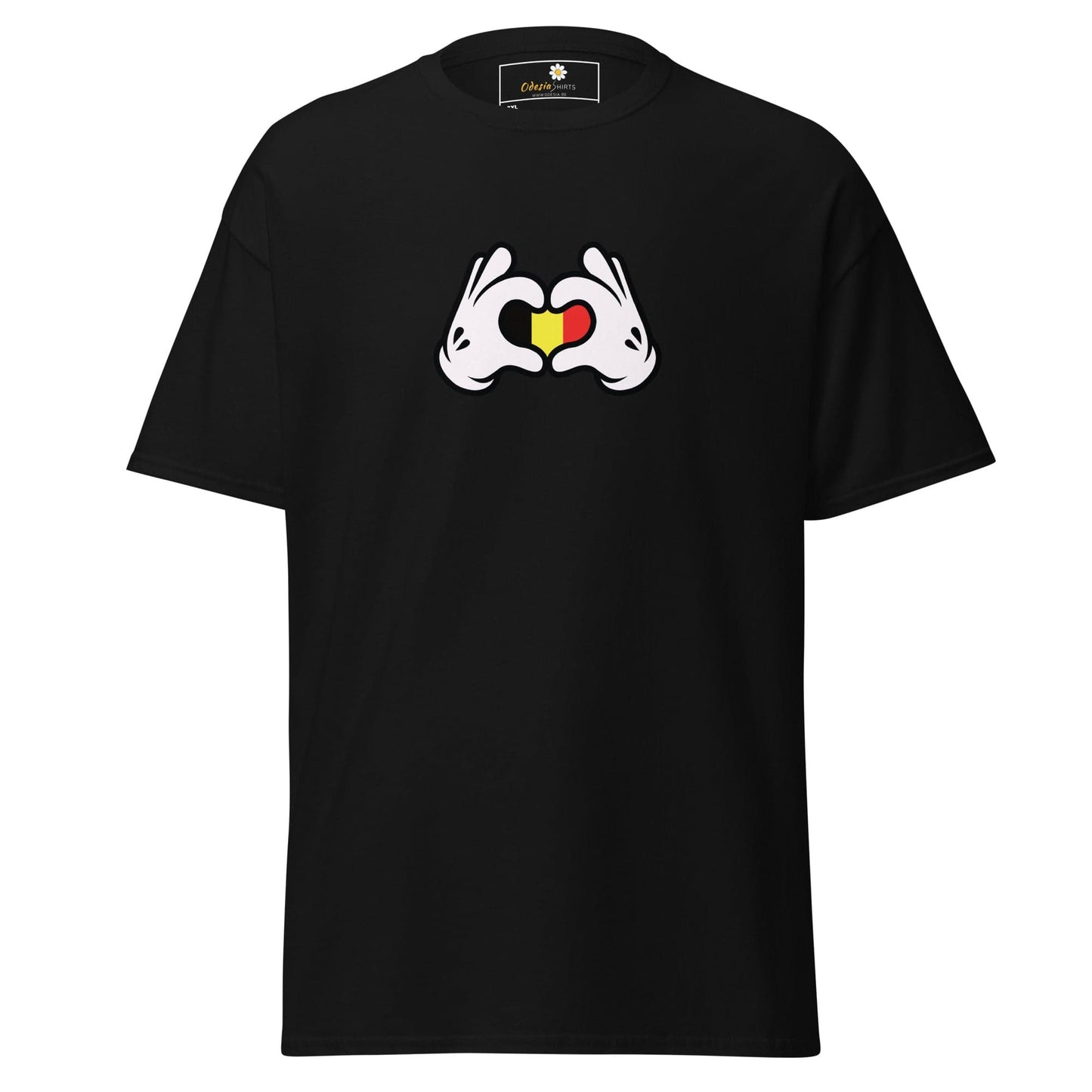 Black t-shirt with heart-shaped hands.