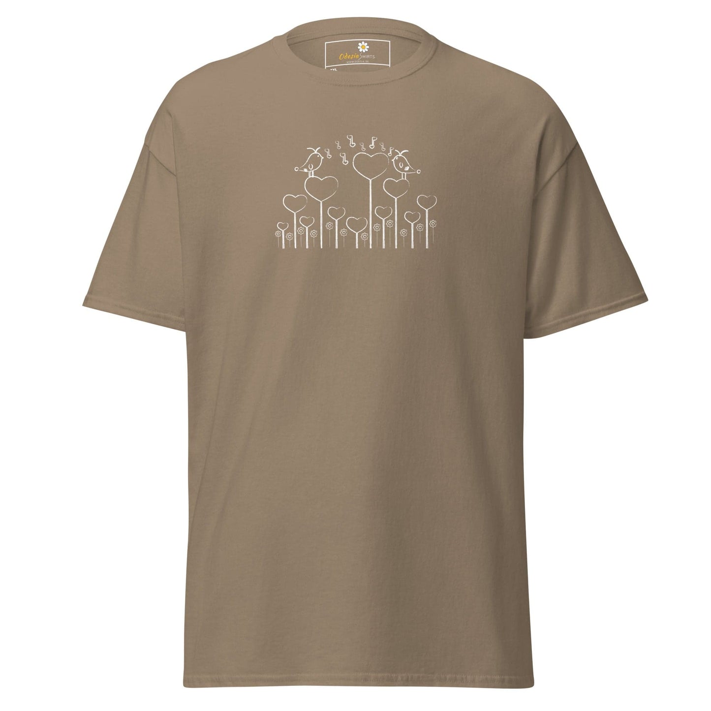 Khaki T-Shirt with Heart and Bird Design for Men and Women in 2XL to 5XL sizes