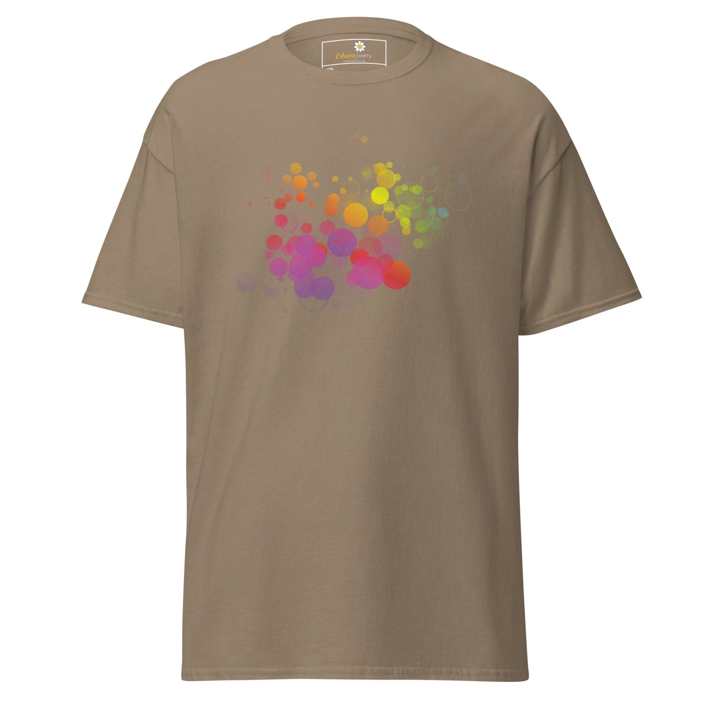 Khaki T-shirt with colorful circle design for men and women in 2XL to 5XL sizes