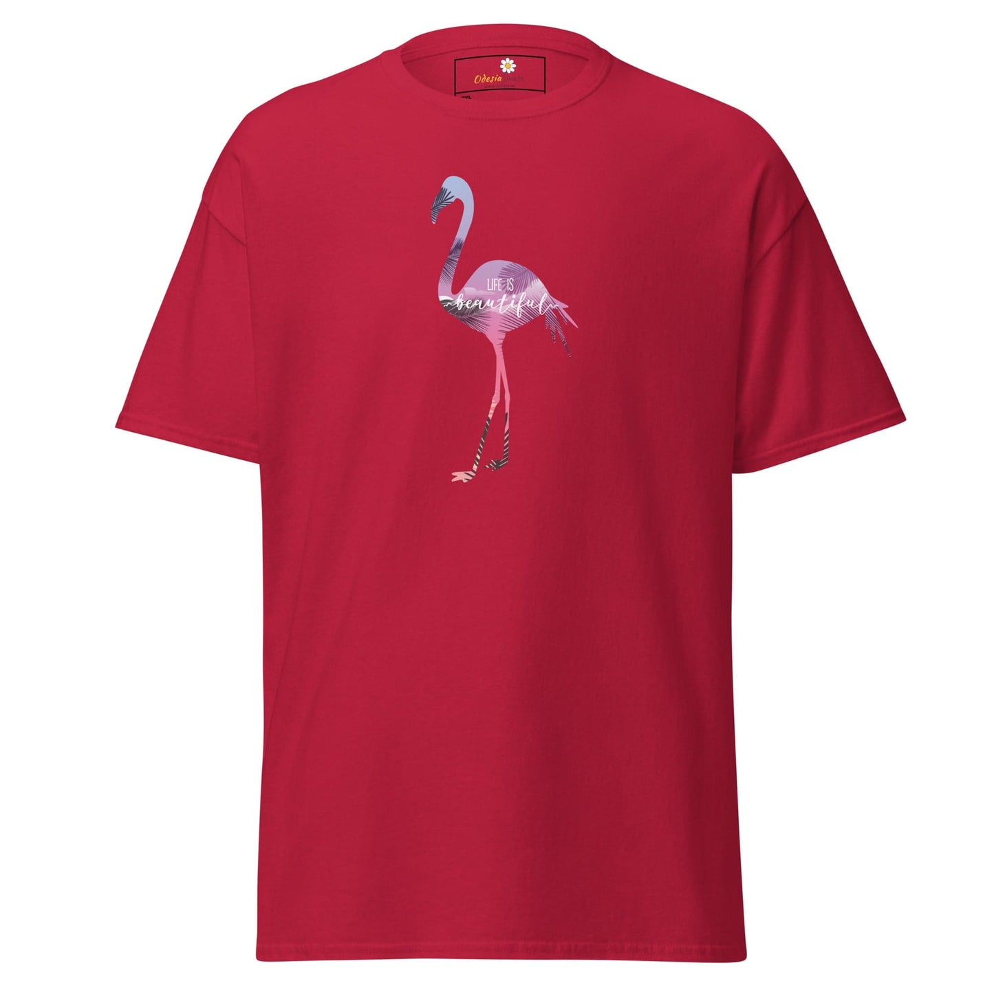 Red T-shirt with flamingo graphic for men and women available in 2XL to 5XL size